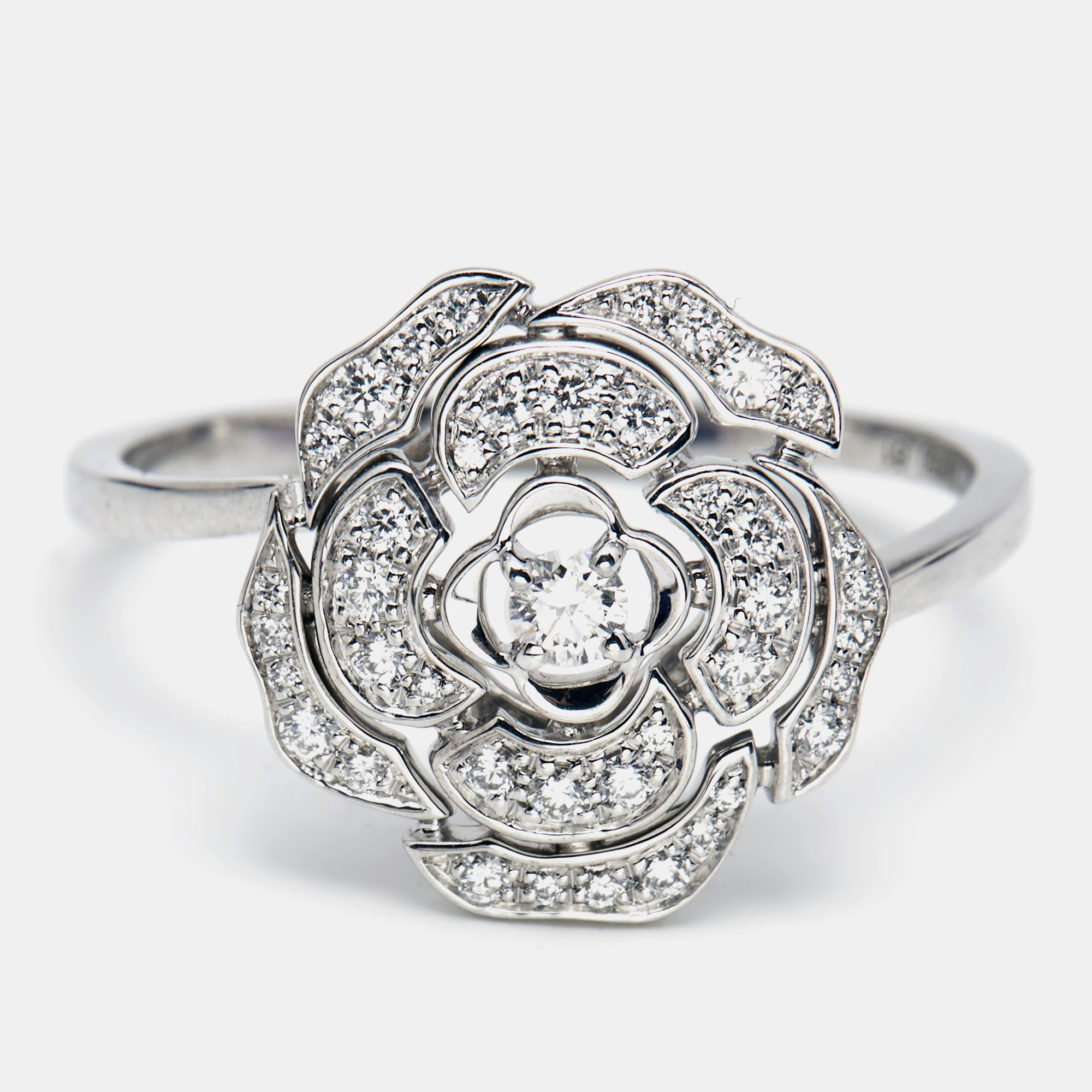 Chanel Buton de Camelia 18K White Gold & Diamond Flower Ring-DCCT2252 - Hyde  Park Jewelers