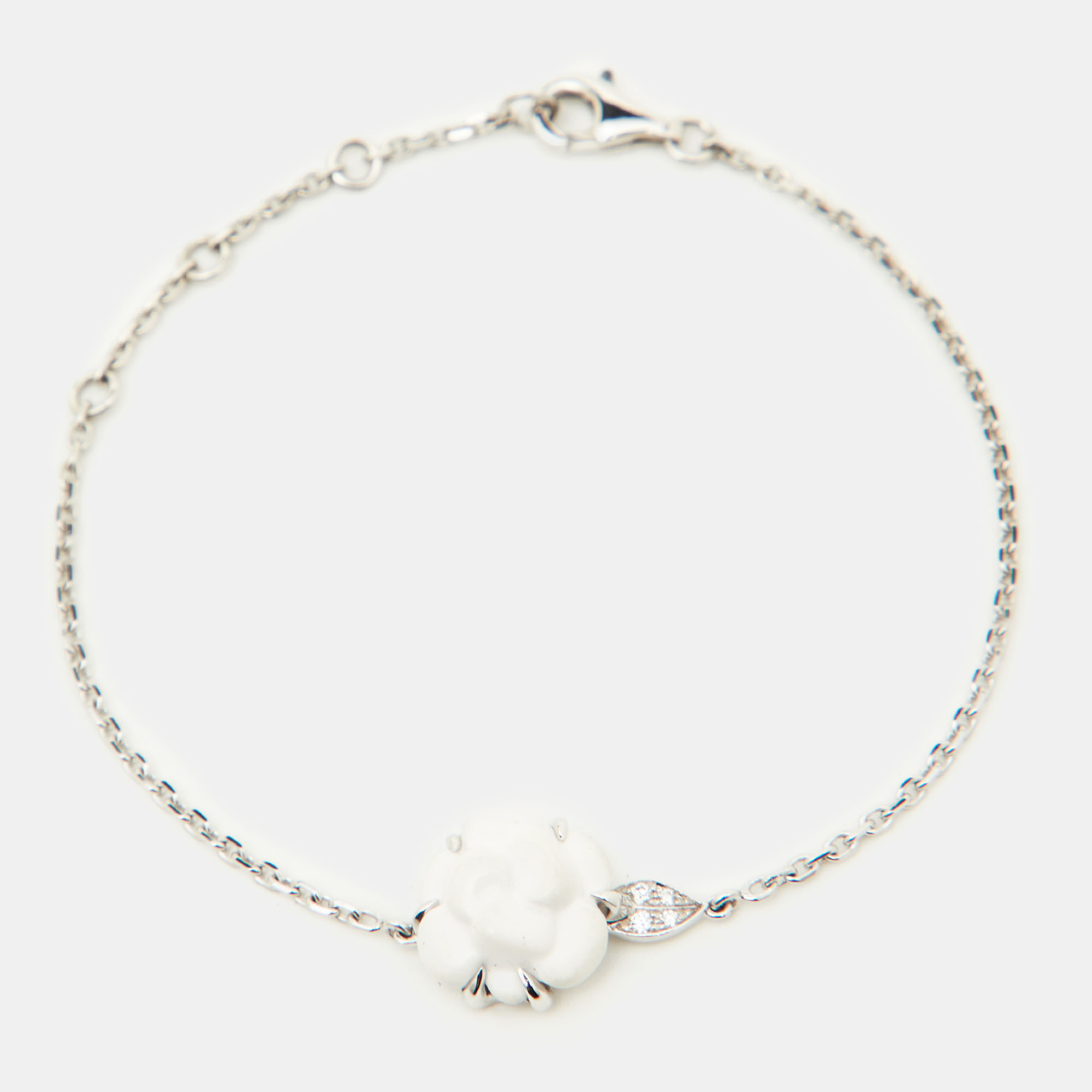 Vintage Chanel Camelia White Agate & Diamond Flower Bracelet