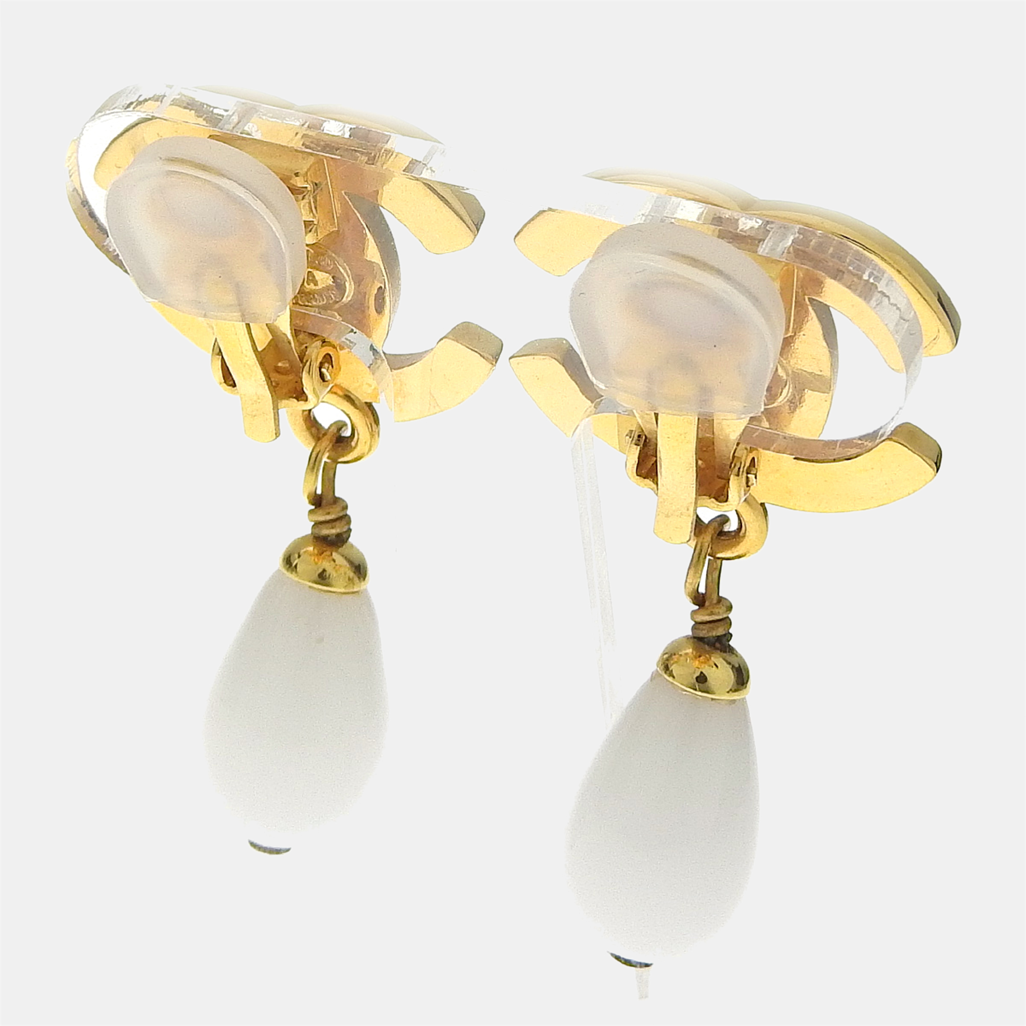 

Chanel Gold Metal CC Turnlock Drop Earrings