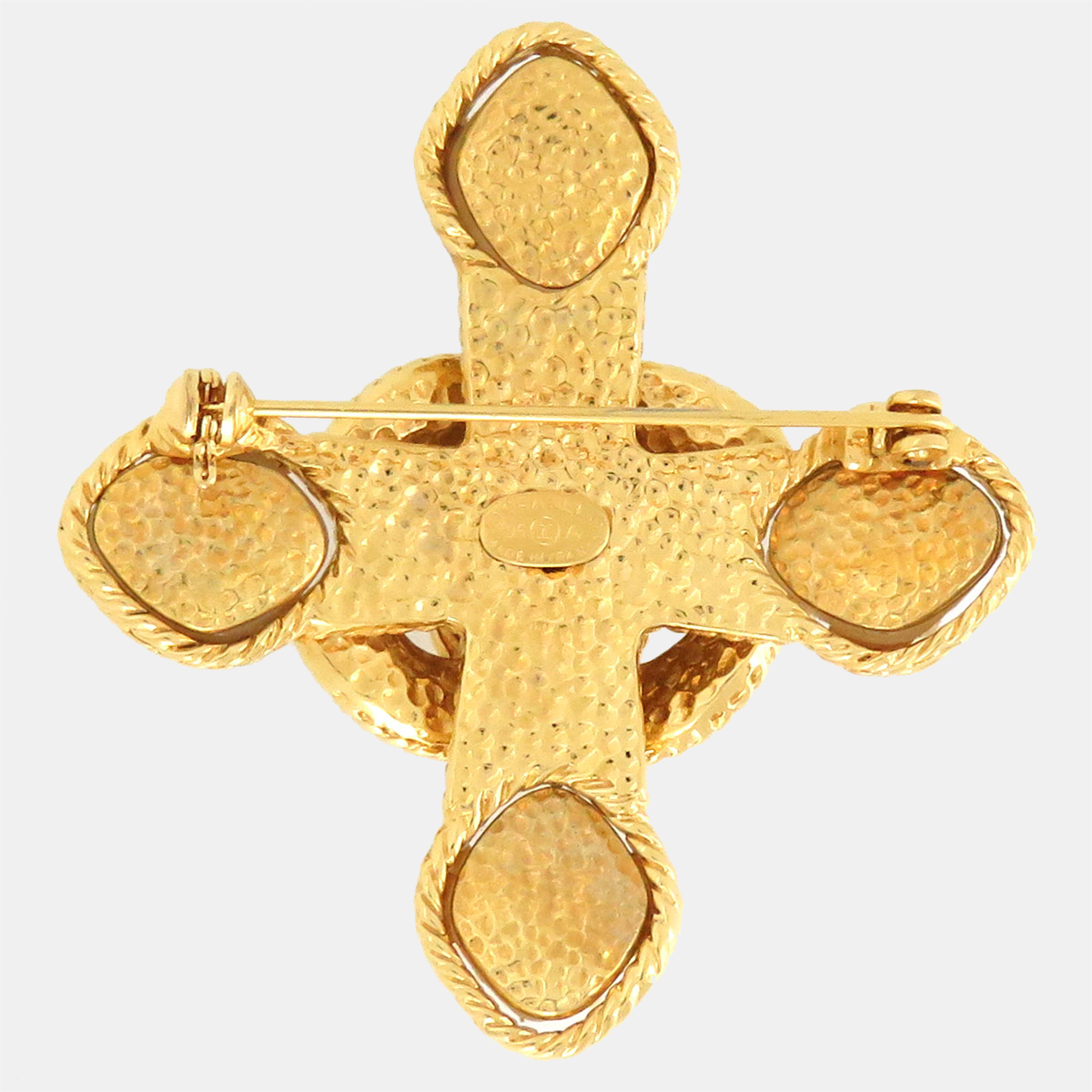 

Chanel Gold Metal Faux Pearl Cross Brooch