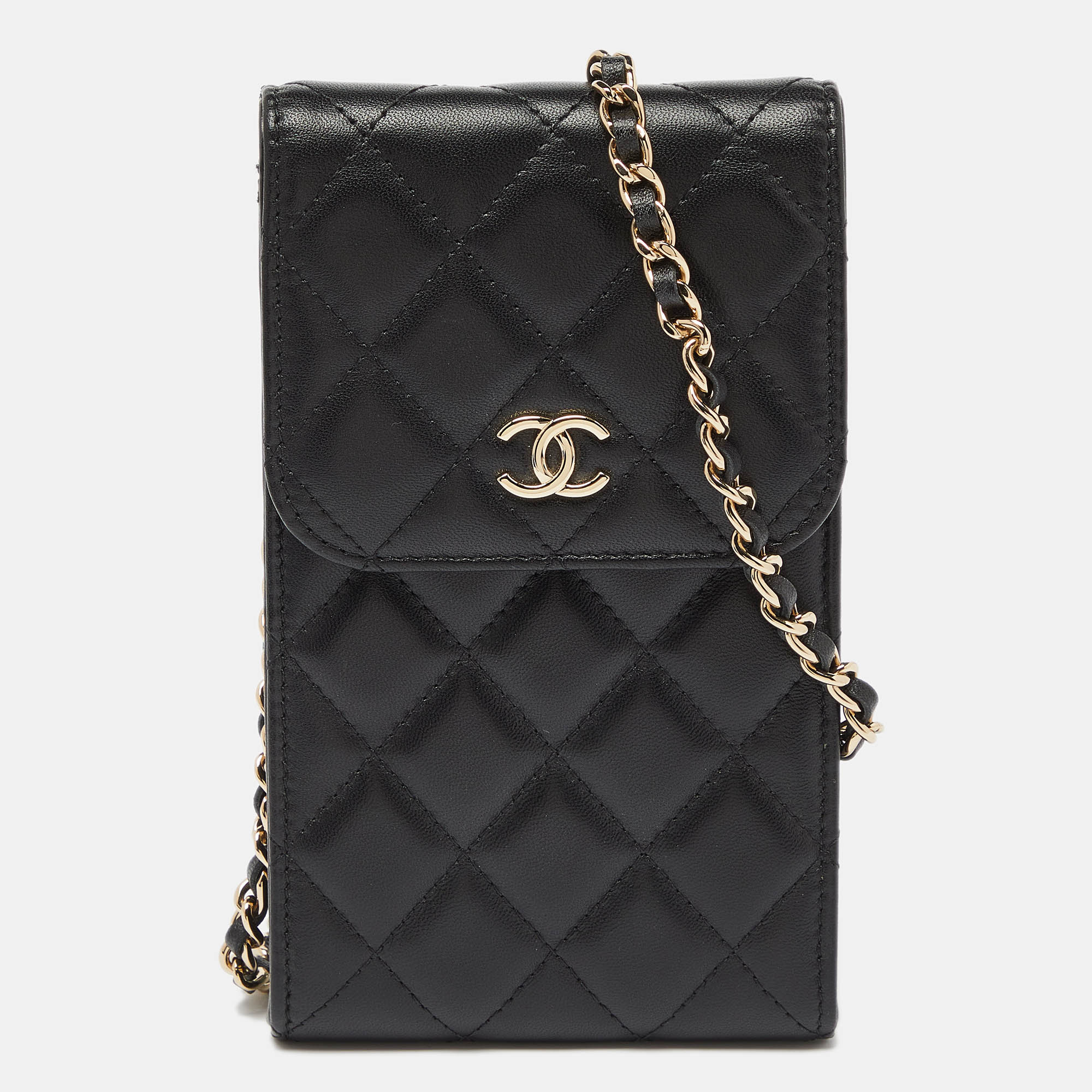 

Chanel Black Quilted Leather Phone Holder Crossbody Bag