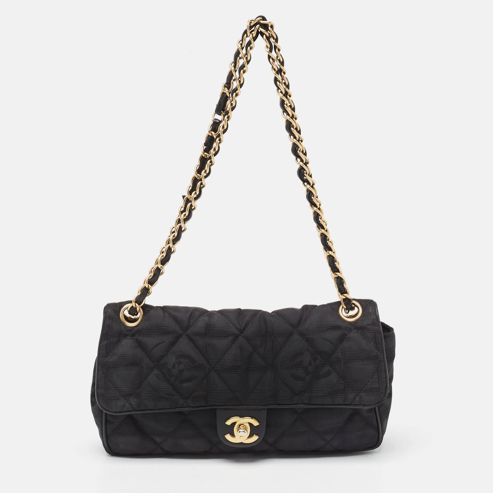 

Chanel Black Travel Line Nylon CC East West Flap Bag