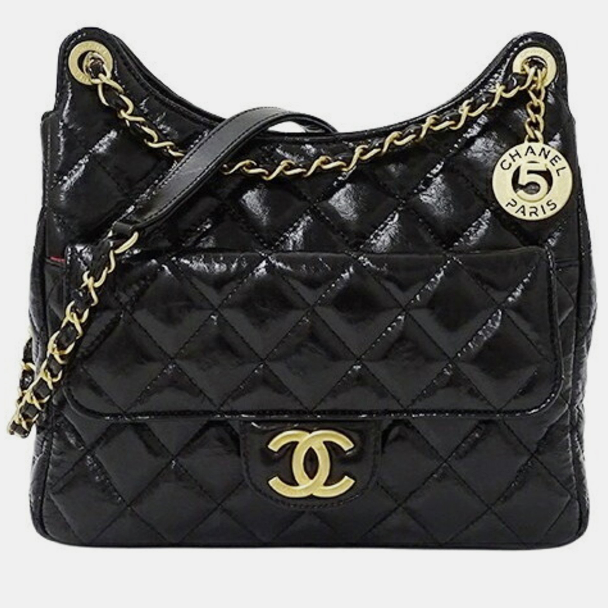 

Chanel Black Quilted Crumpled Calfskin Leather Wavy Hobo Bag