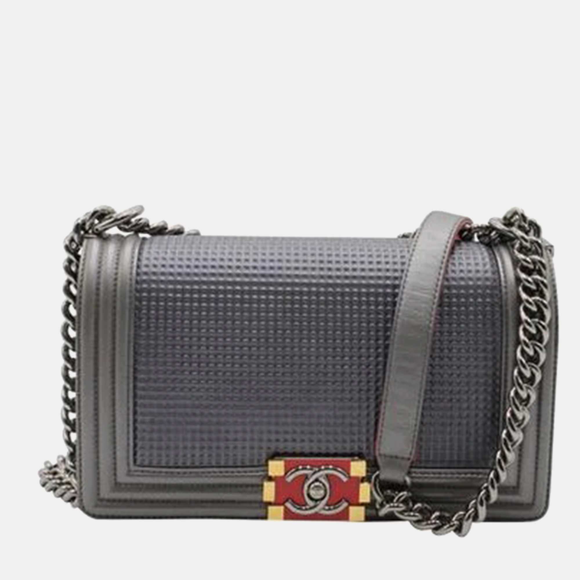 

Chanel Dark Grey Cube Embossed Lambskin Leather Large Boy Bag