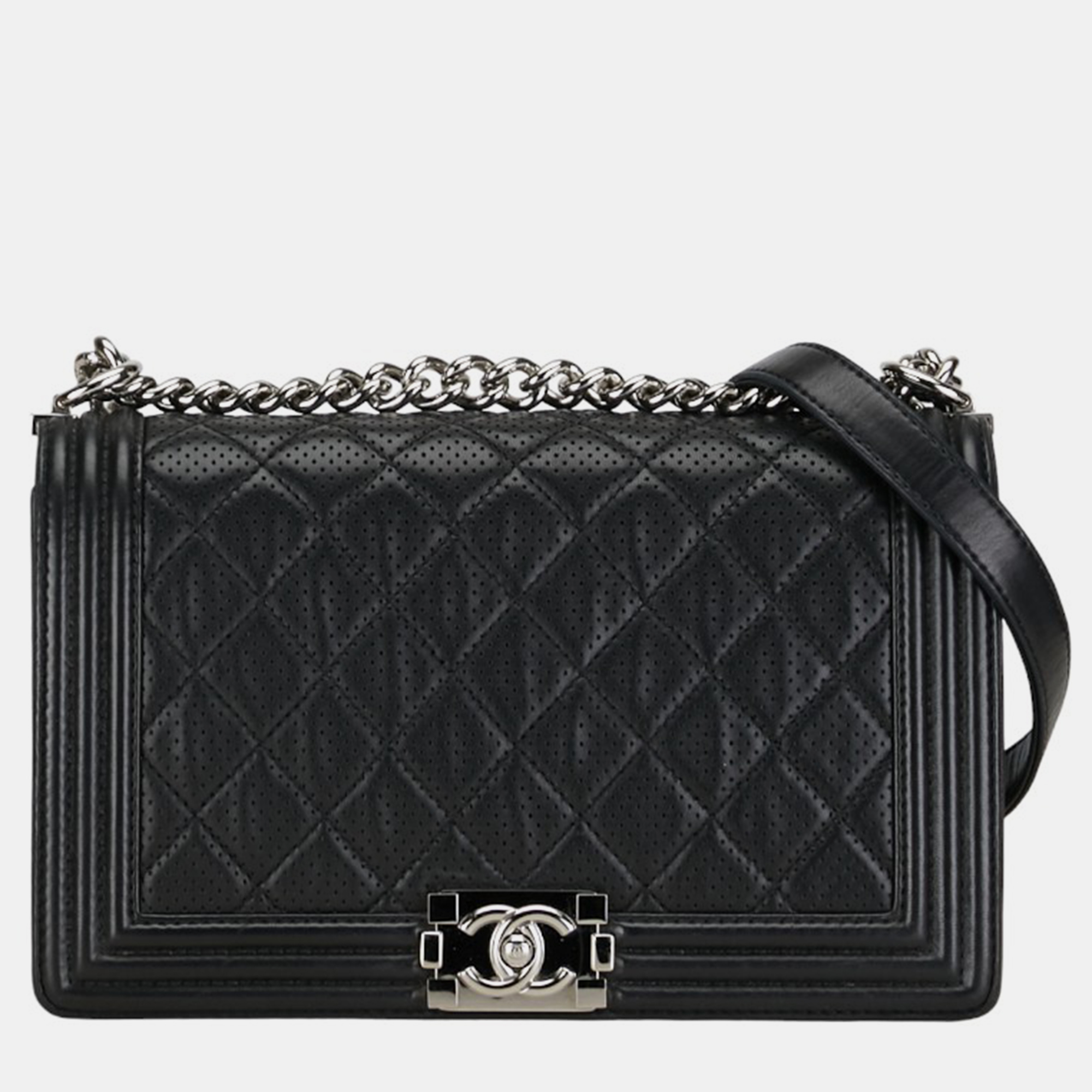 

Chanel Black Perforated Leather Boy Large Flap Bag