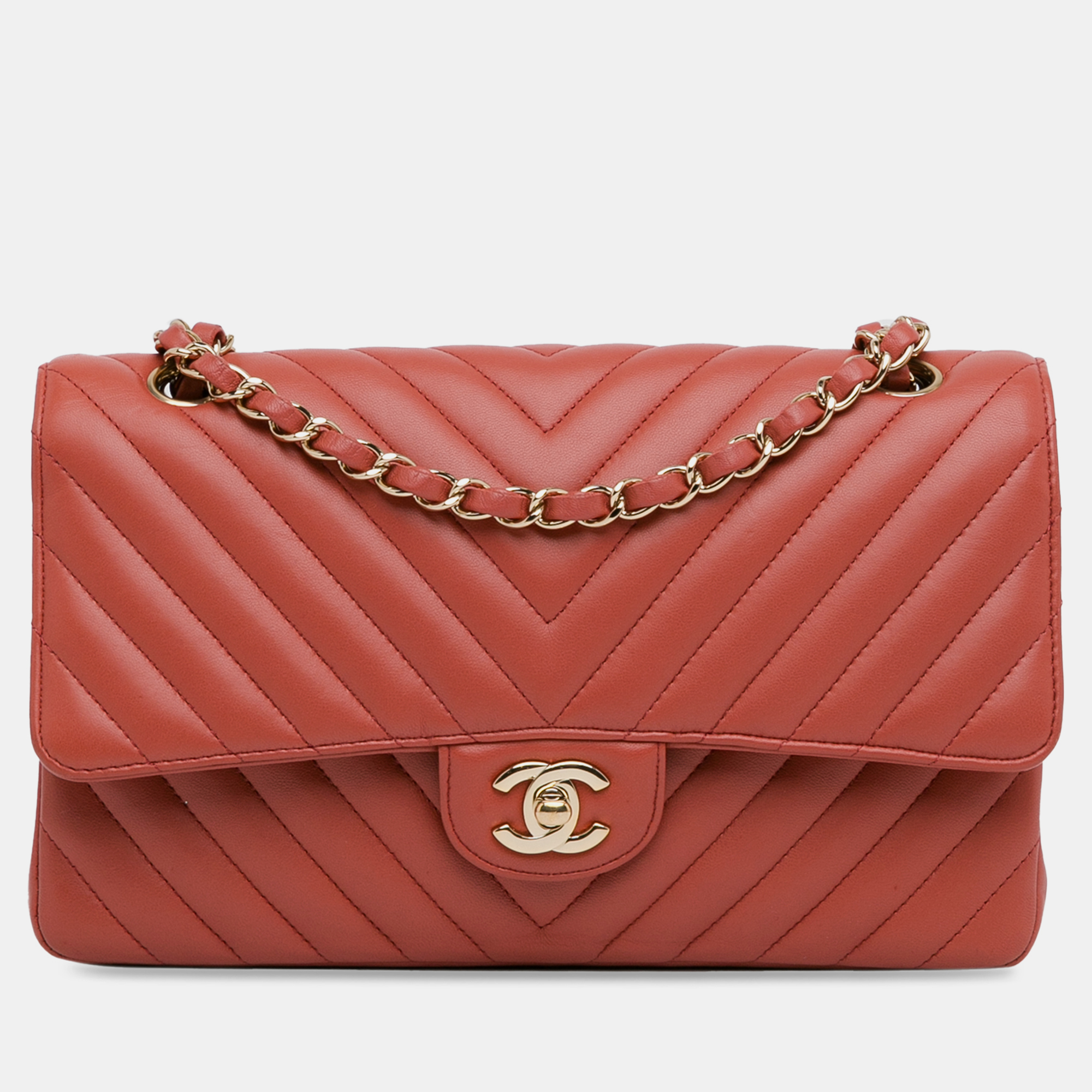 

Chanel Medium Classic Chevron Lambskin Double Flap, Red