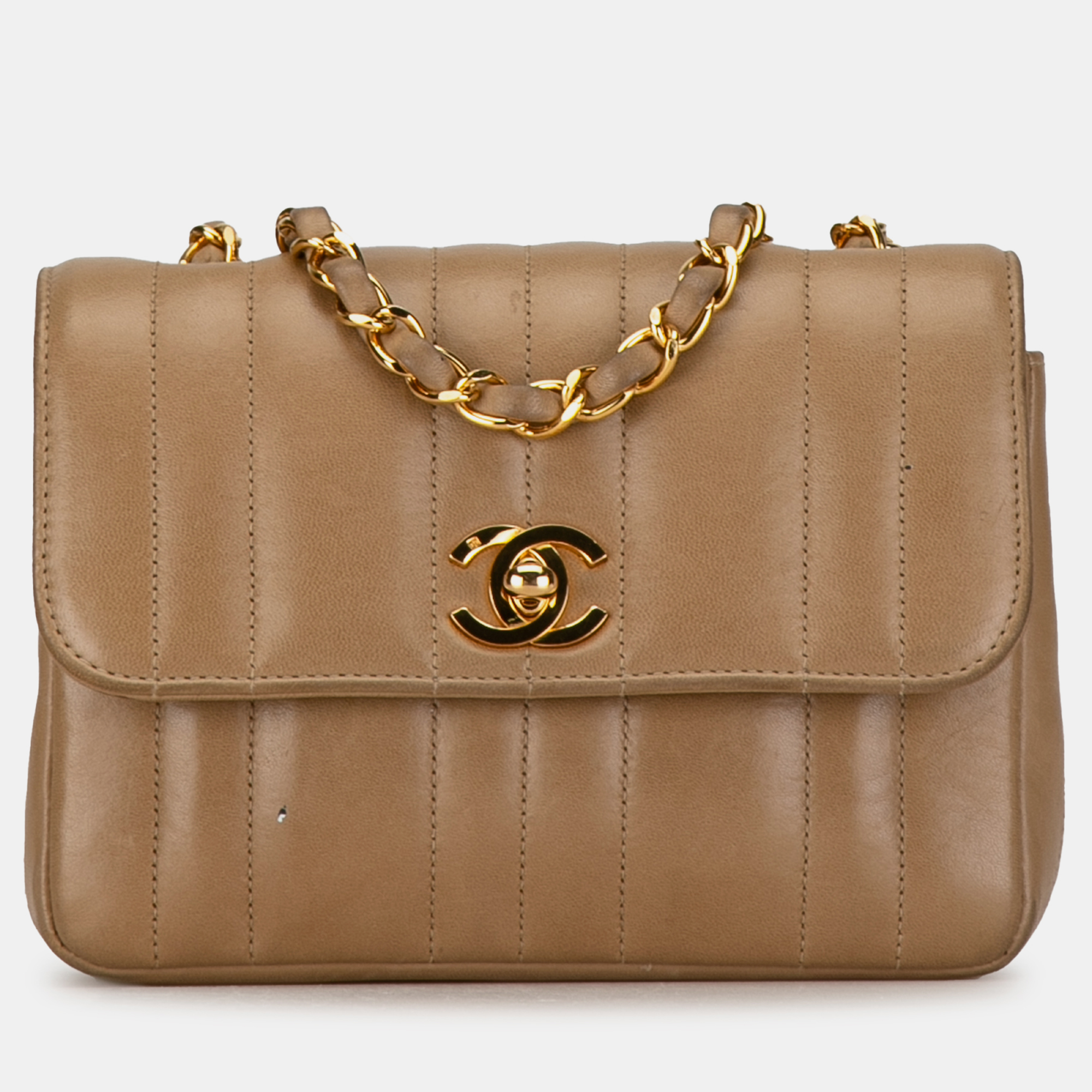 

Chanel Mini Calfskin Vertical Quilt Flap Bag, Brown