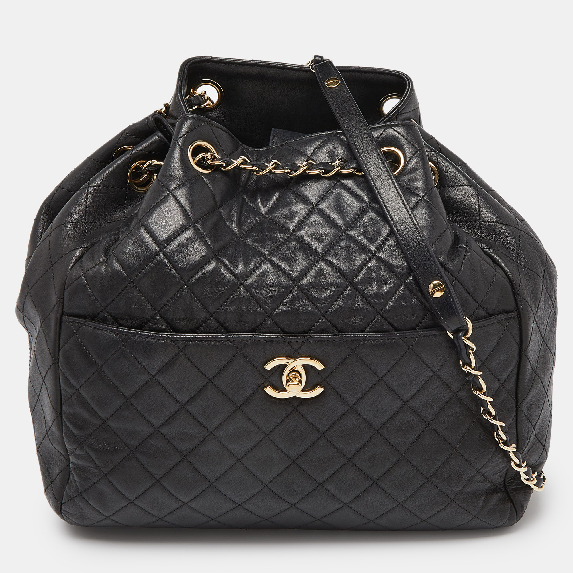 

Chanel Black Quilted Leather CC Lock Drawstring Bucket Bag