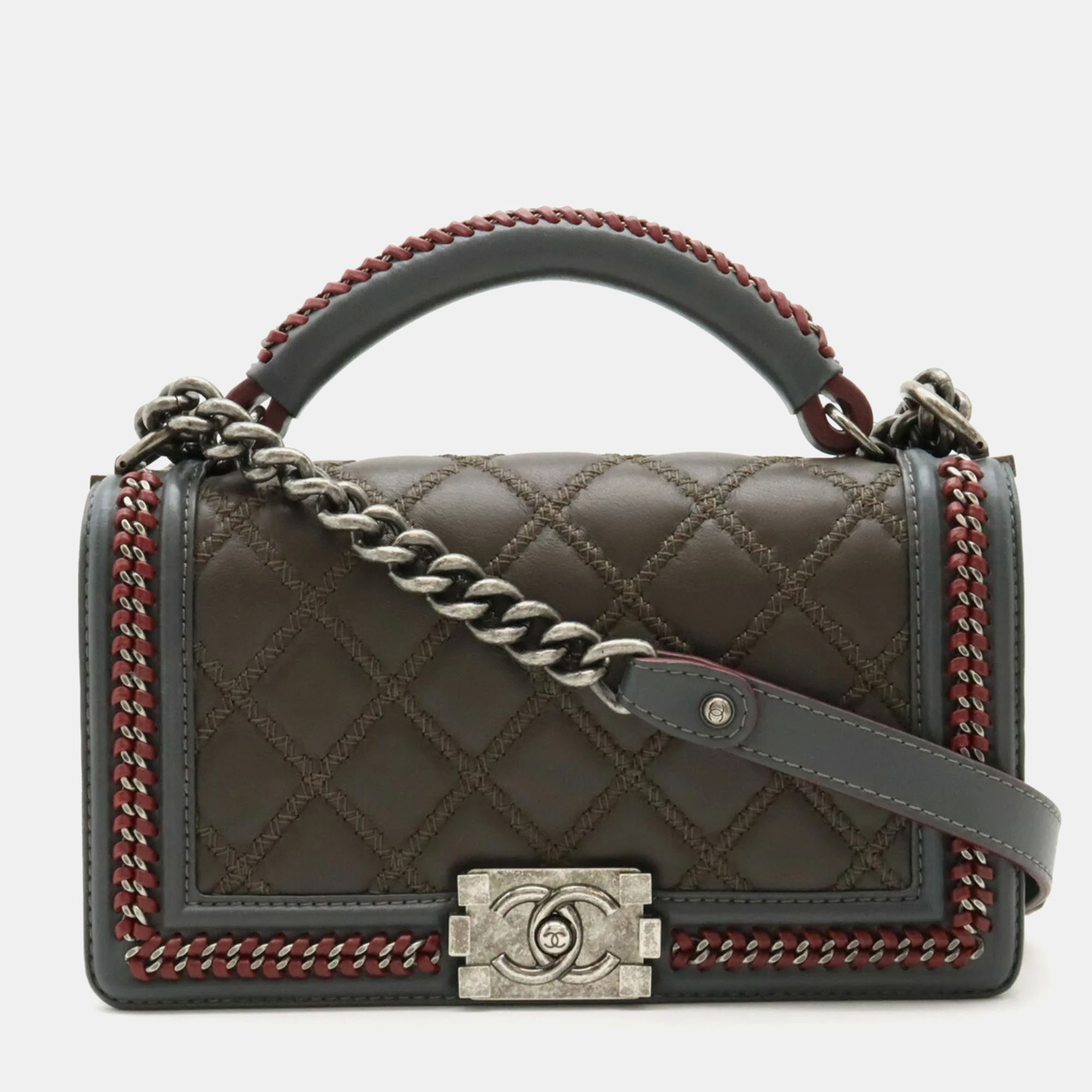 

Chanel Grey Leather Paris-Salzburg  Boy Top Handle Bag