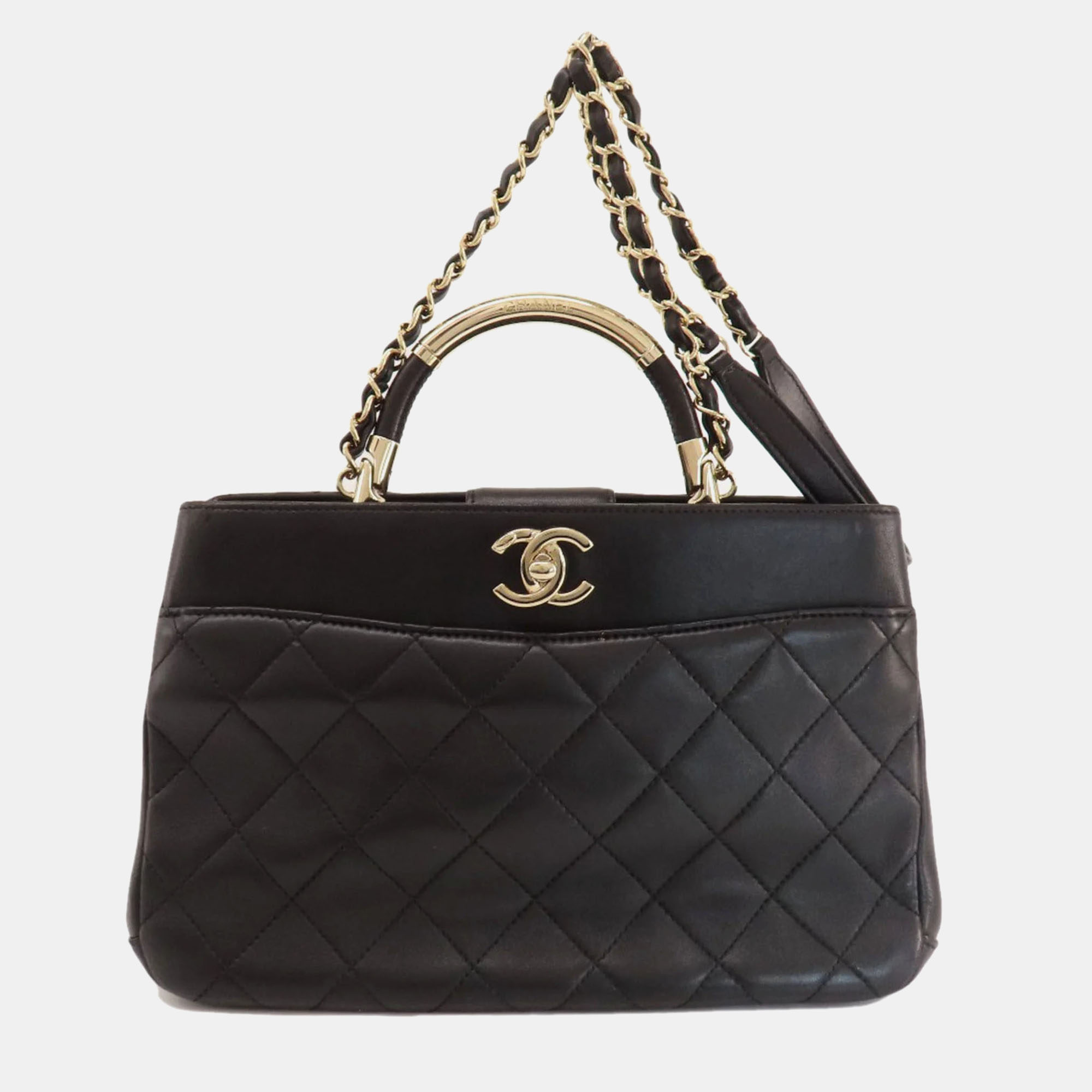 

Chanel Black Quilted Leather CC Top Handle Tote Bag