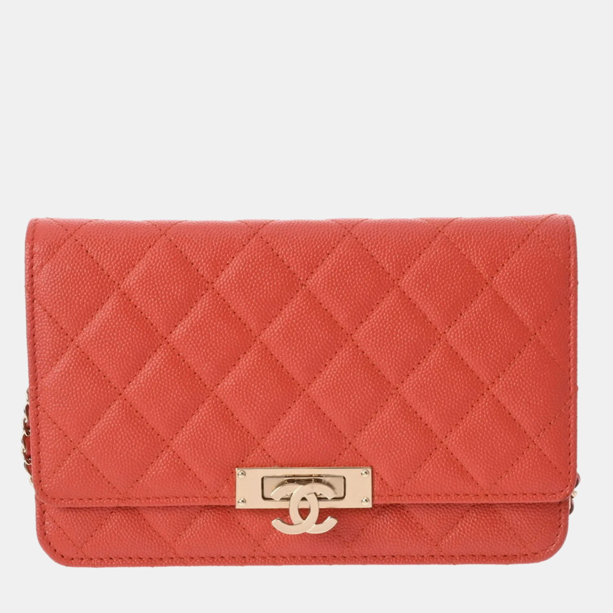 

Chanel Red Quilted Caviar Golden Class Wallet on Chain, Orange