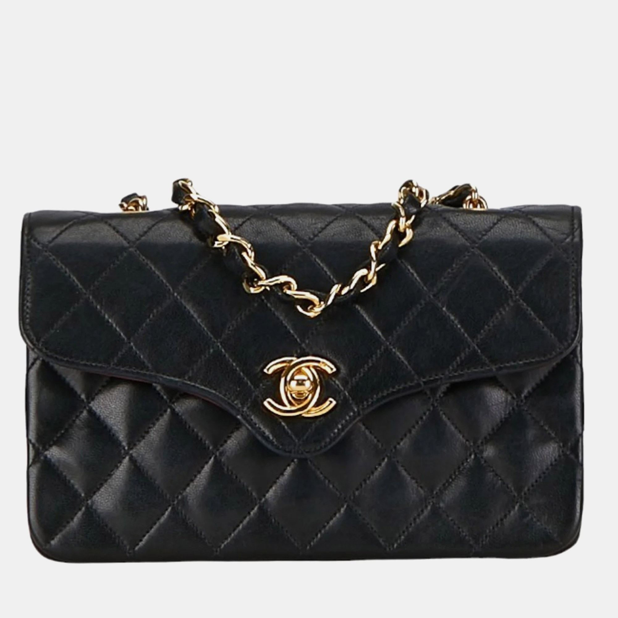 

Chanel Black Quilted Lambskin Leather Mini Vintage CC Chain Flap Bag