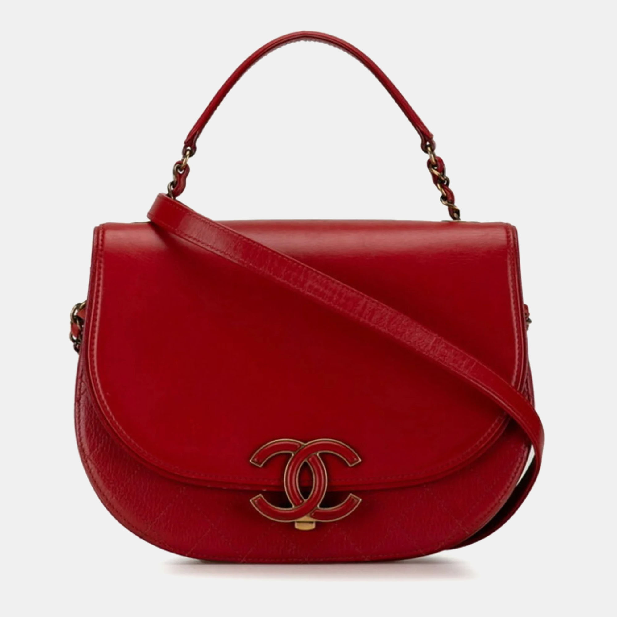 

Chanel Red Calfskin and Quilted Goatskin Small Coco Curve Flap Shoulder Bag