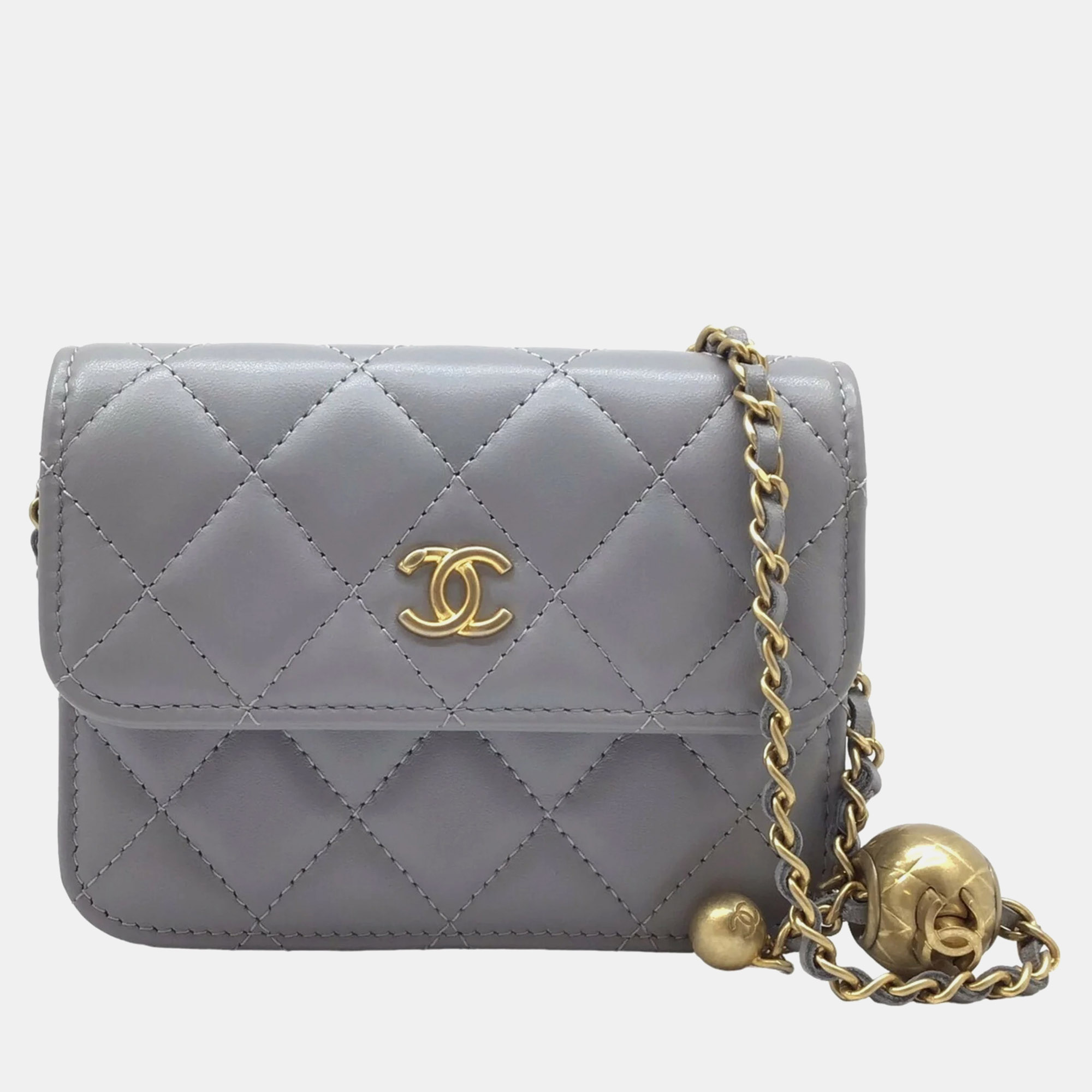 

Chanel Grey Leather Mini Pearl Crush CC Wallet on Chain