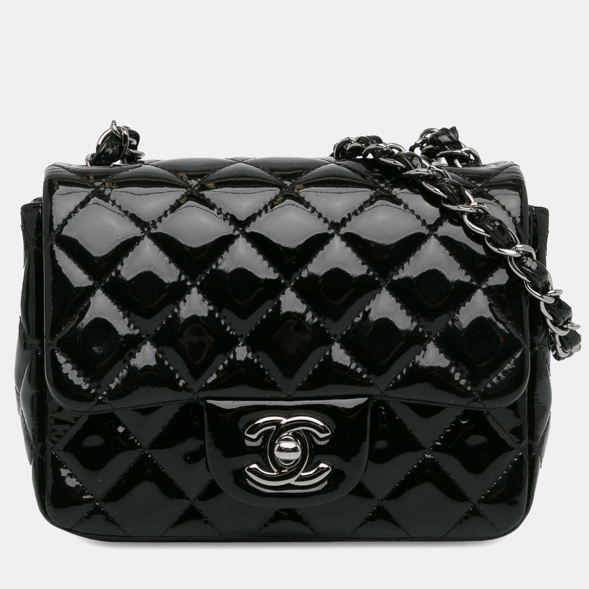 

Chanel Mini Square Classic Patent Single Flap, Black