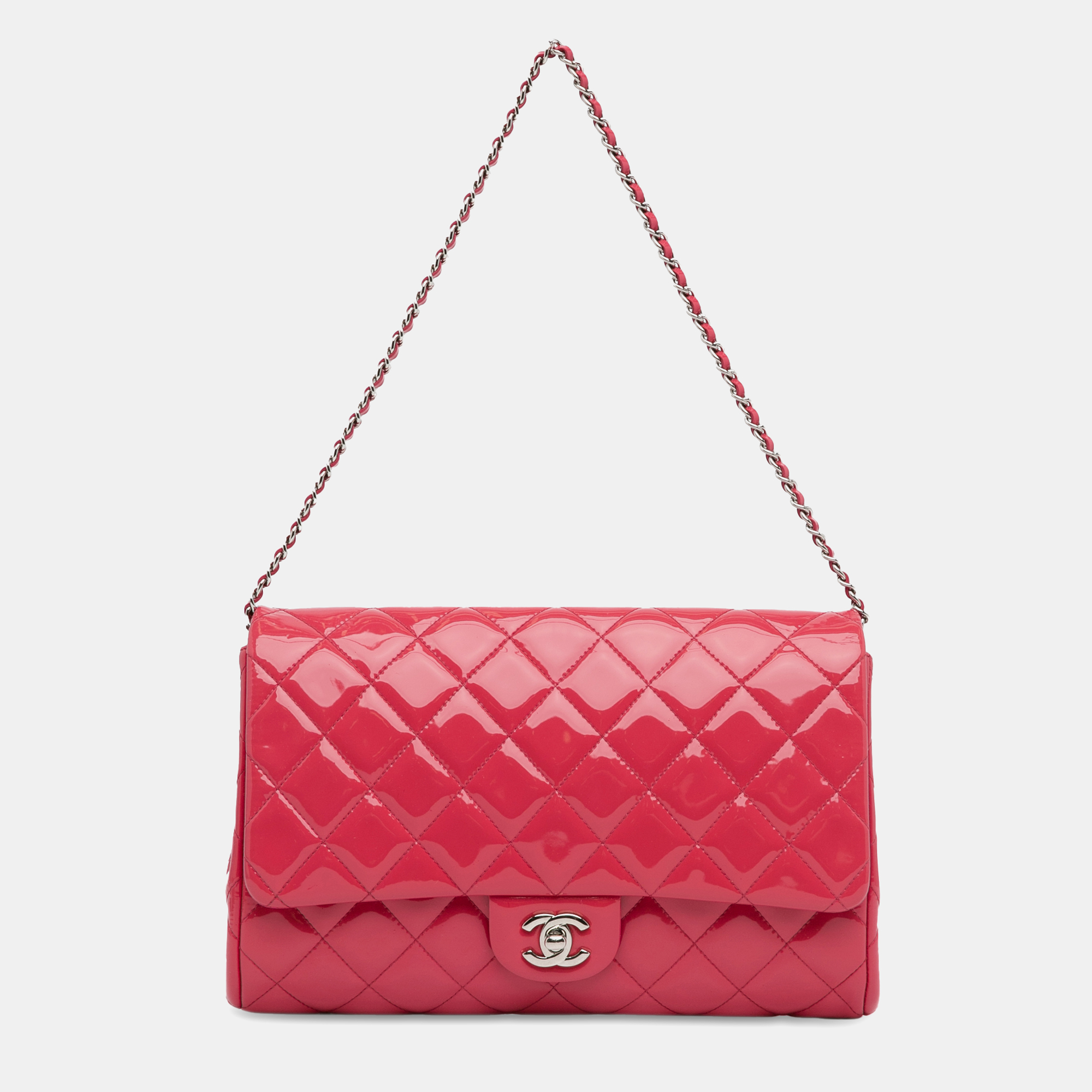 

Chanel CC Quilted Patent Clutch with Chain, Pink