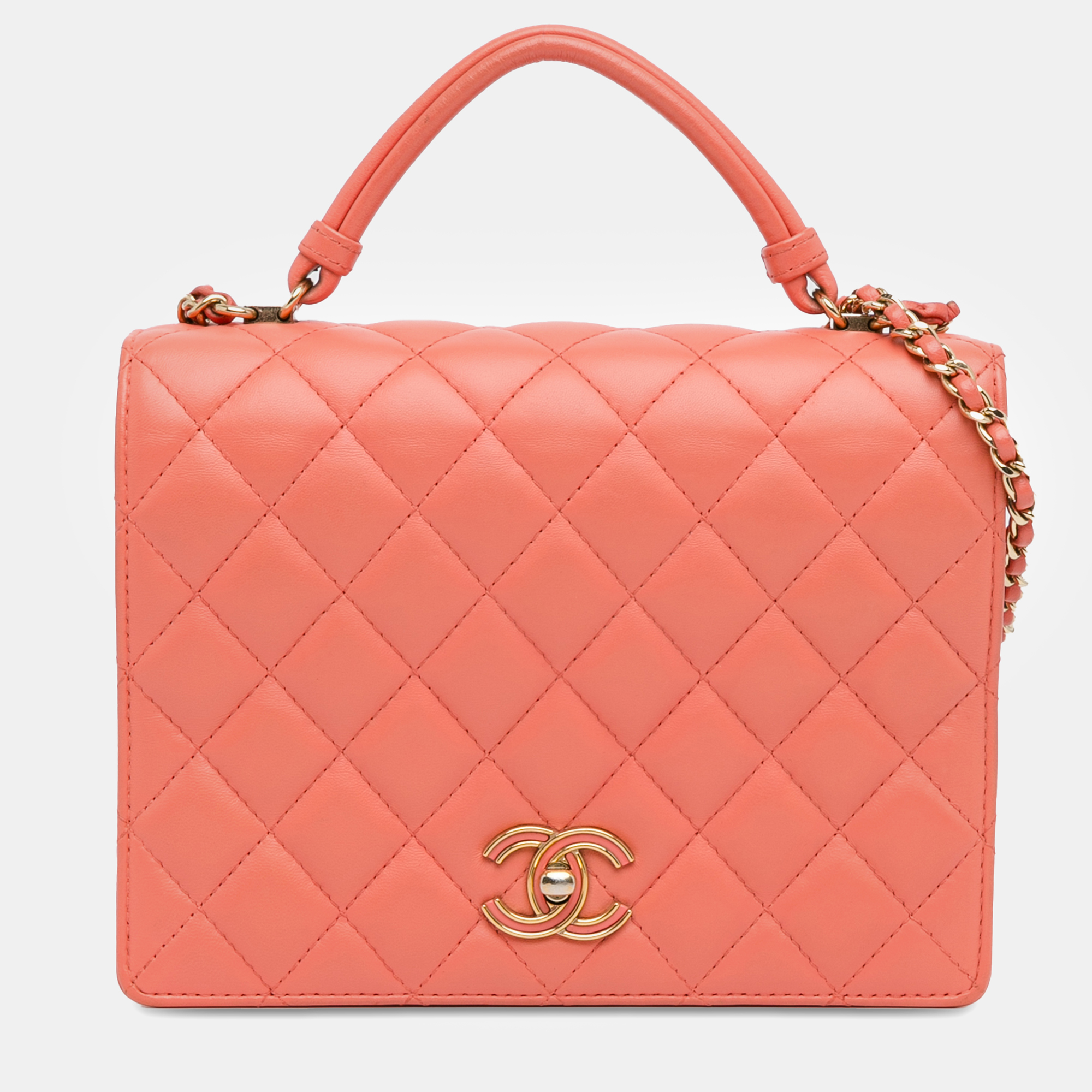 

Chanel CC Quilted Lambskin Top Handle Flap, Pink