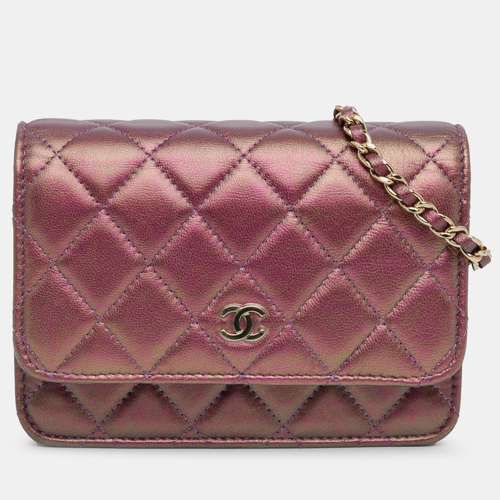 

Chanel Mini Iridescent Lambskin Wallet On Chain, Purple