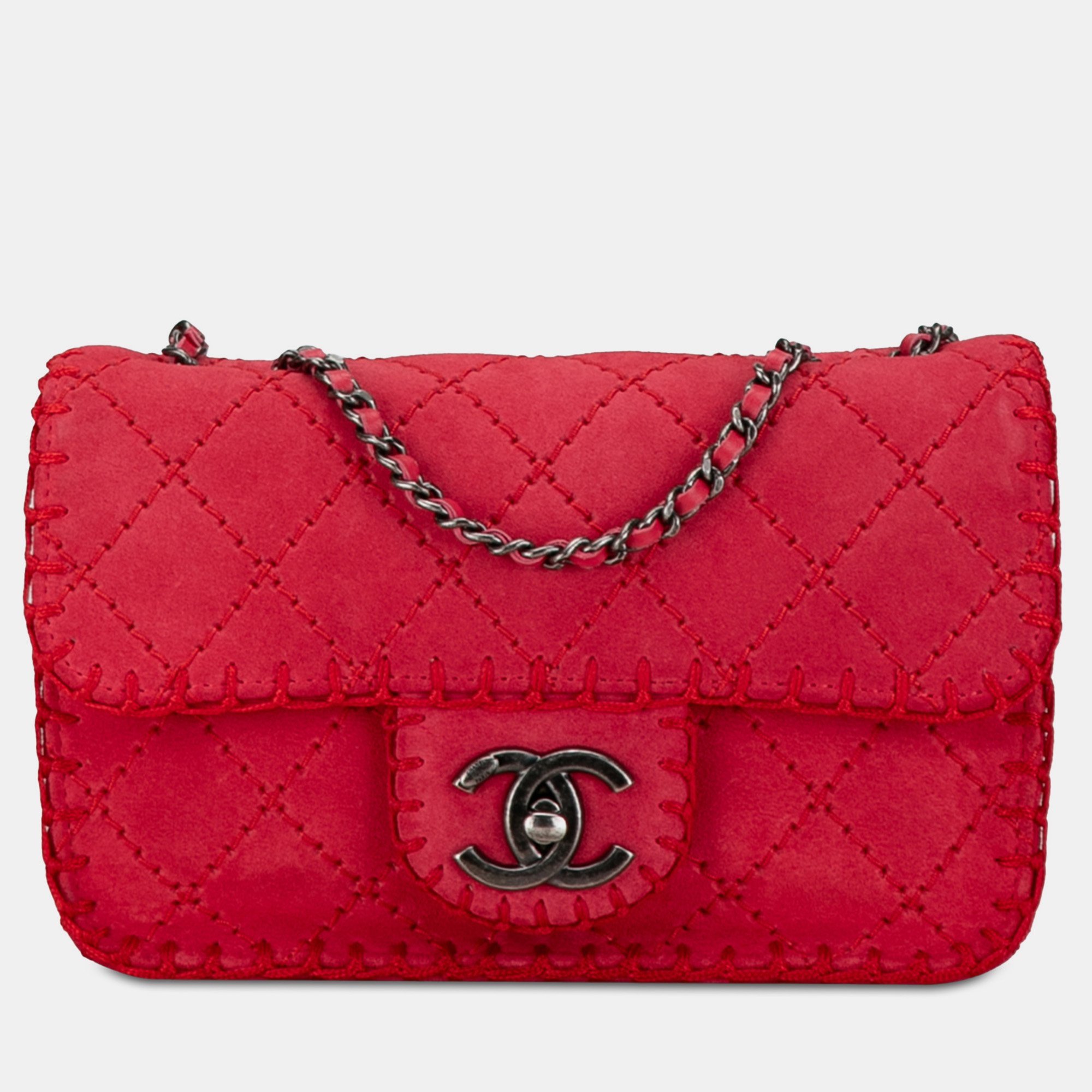 

Chanel Small Quilted Suede Stitched Single Flap Bag, Red