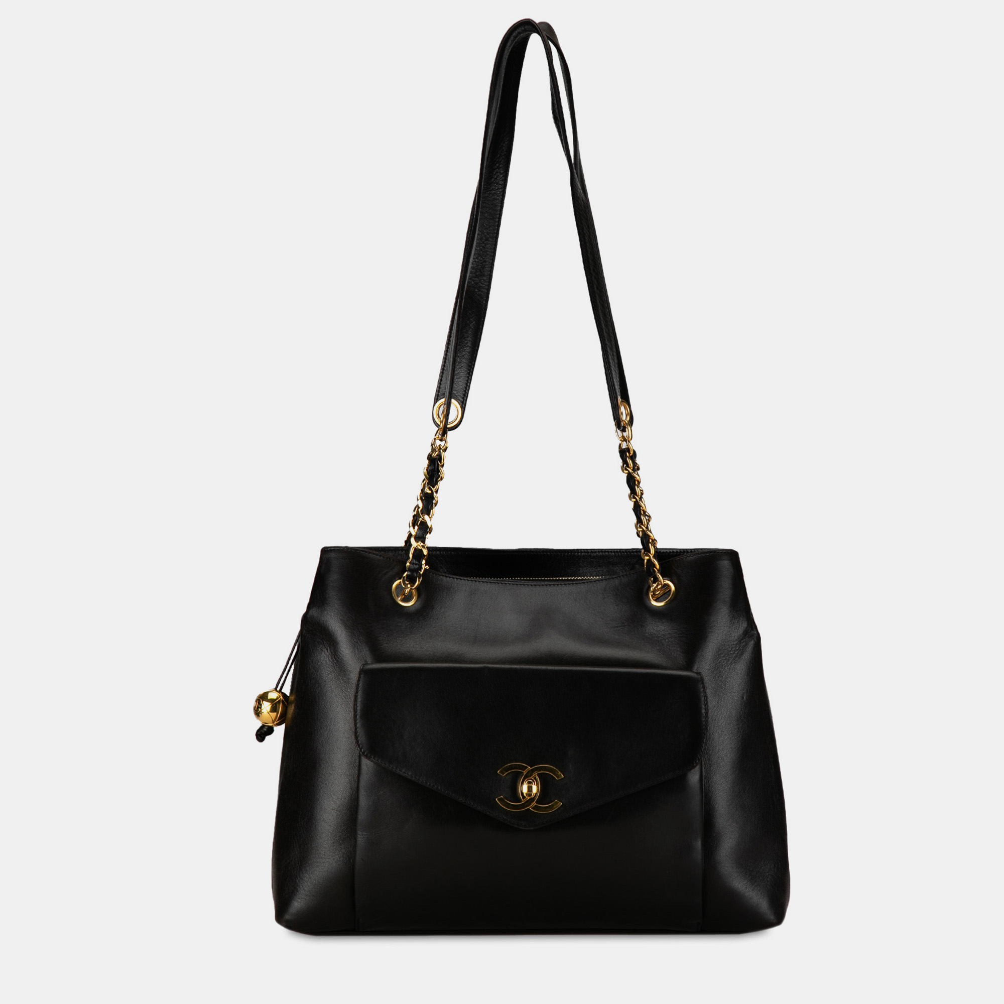 

Chanel CC Lambskin Front Pocket Tote Bag, Black