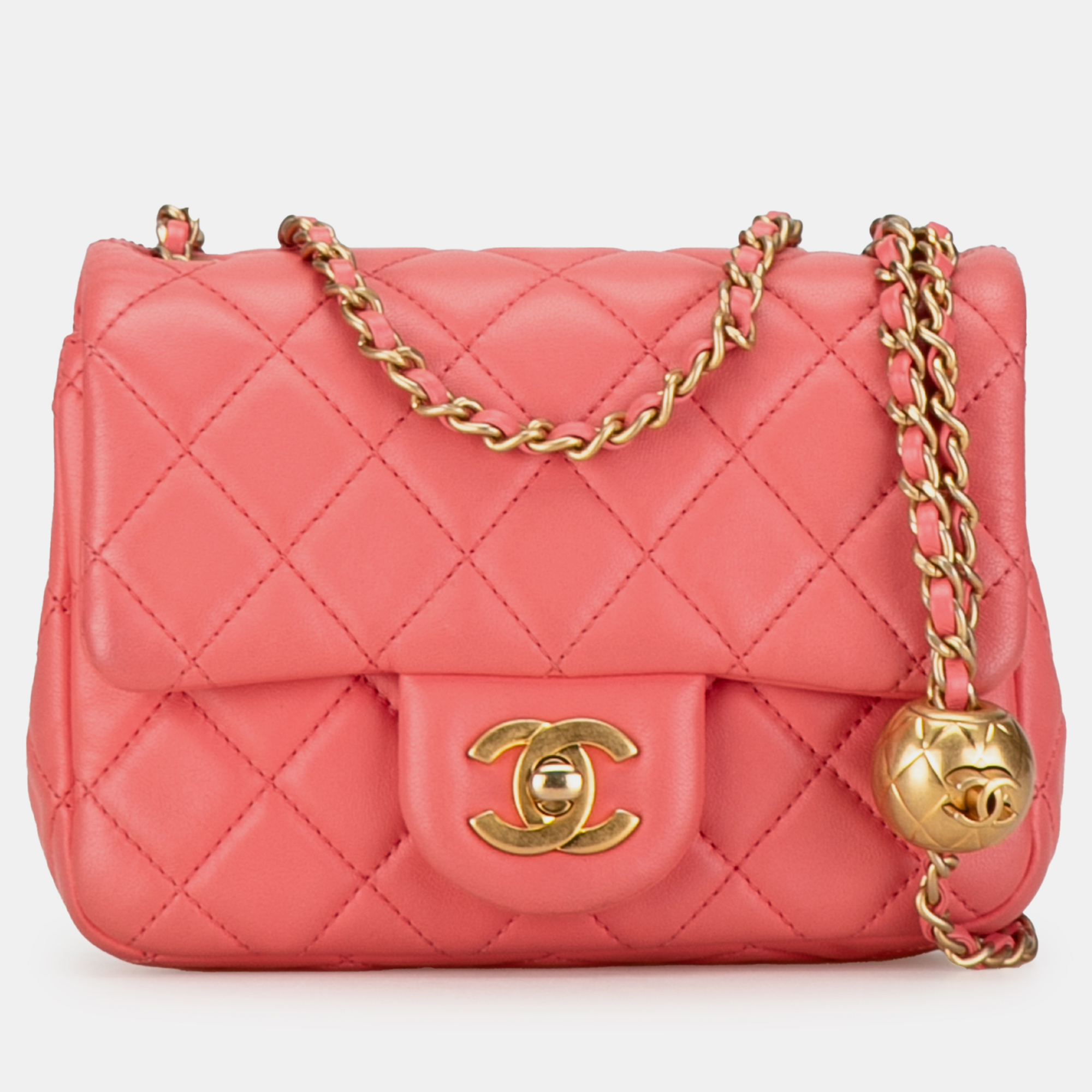 

Chanel Mini Square Classic Lambskin Pearl Crush Flap Bag, Pink