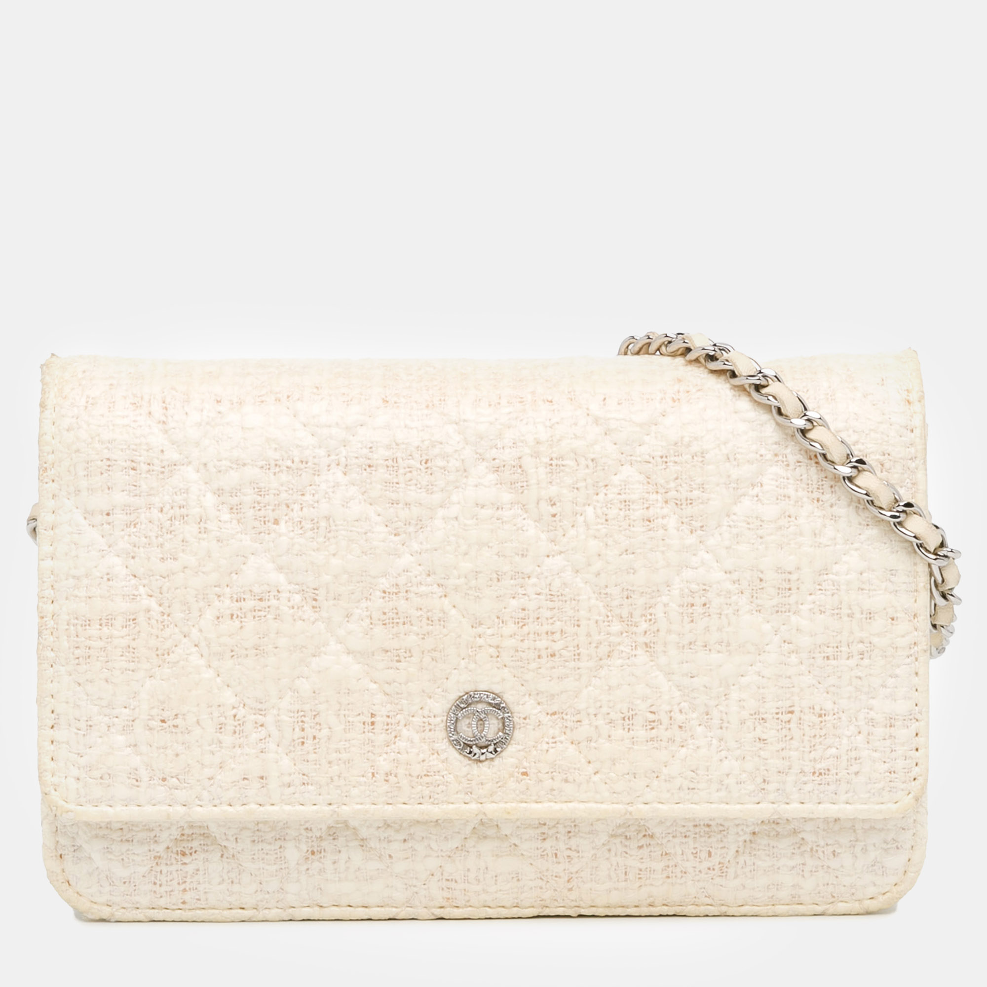 

Chanel CC Coated Tweed Wallet On Chain, White