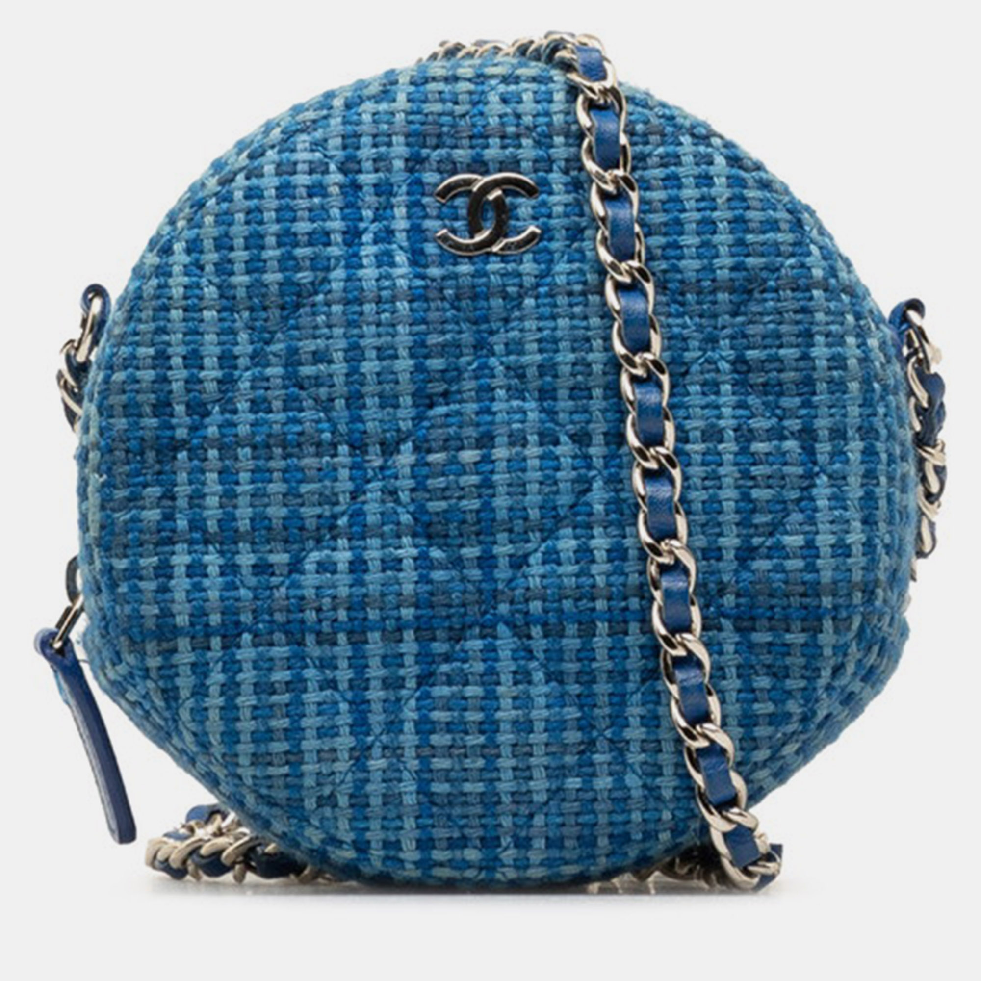 

Chanel Blue Canvas Tweed Round Clutch with Chain