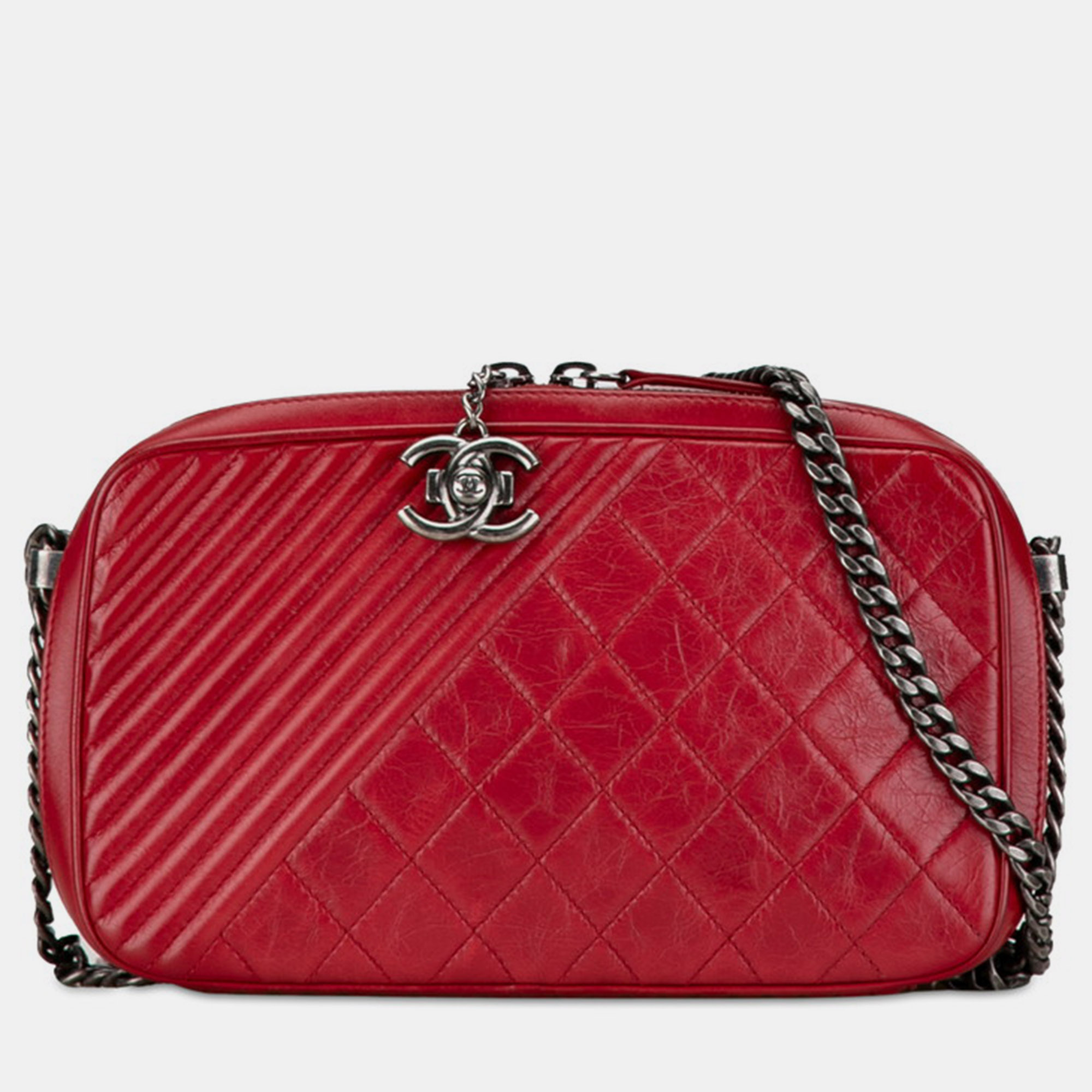

Chanel Red Leather Coco Boy Camera Bag