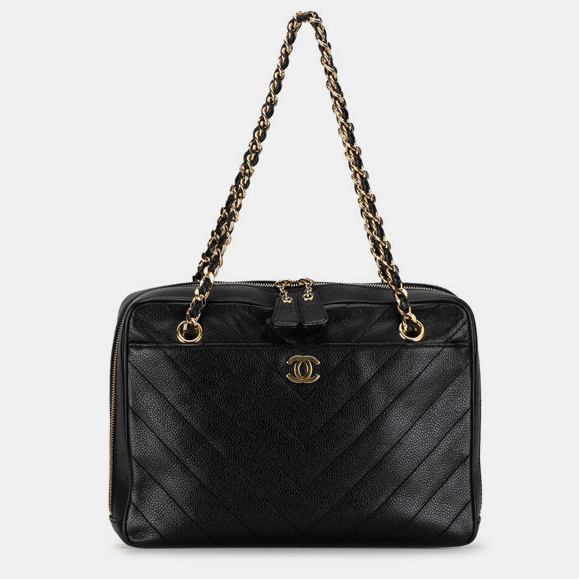 

Chanel Black Caviar Leather Chevron Chain Shoulder Bag