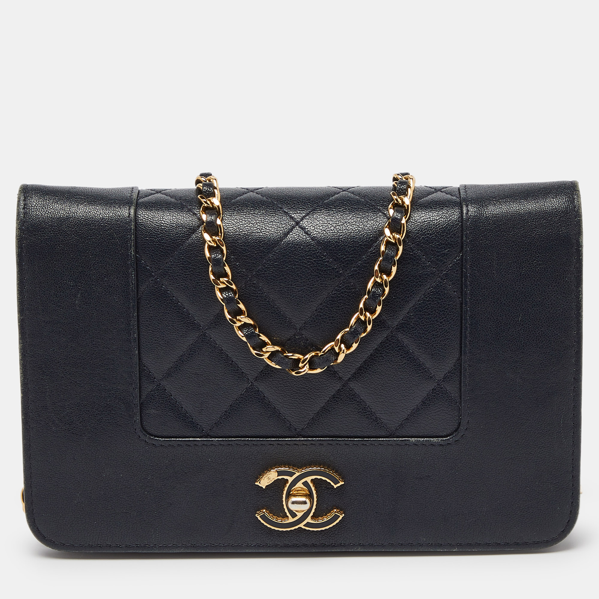 

Chanel Navy Blue Quilted Leather Mademoiselle Wallet on Chain