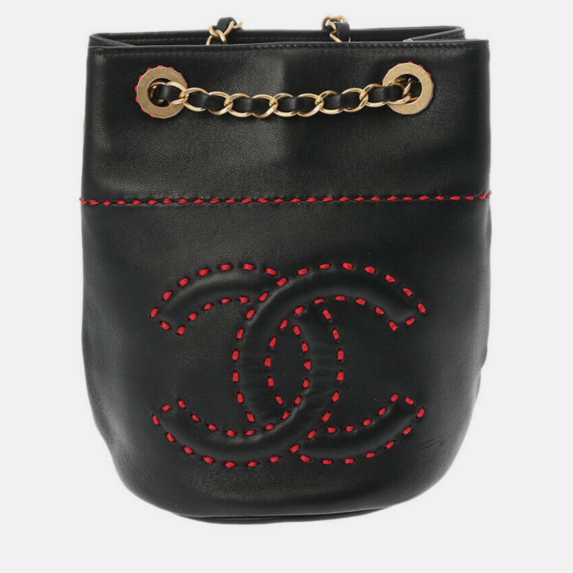 

Chanel Black Leather CC Drawstring Bucket Bag