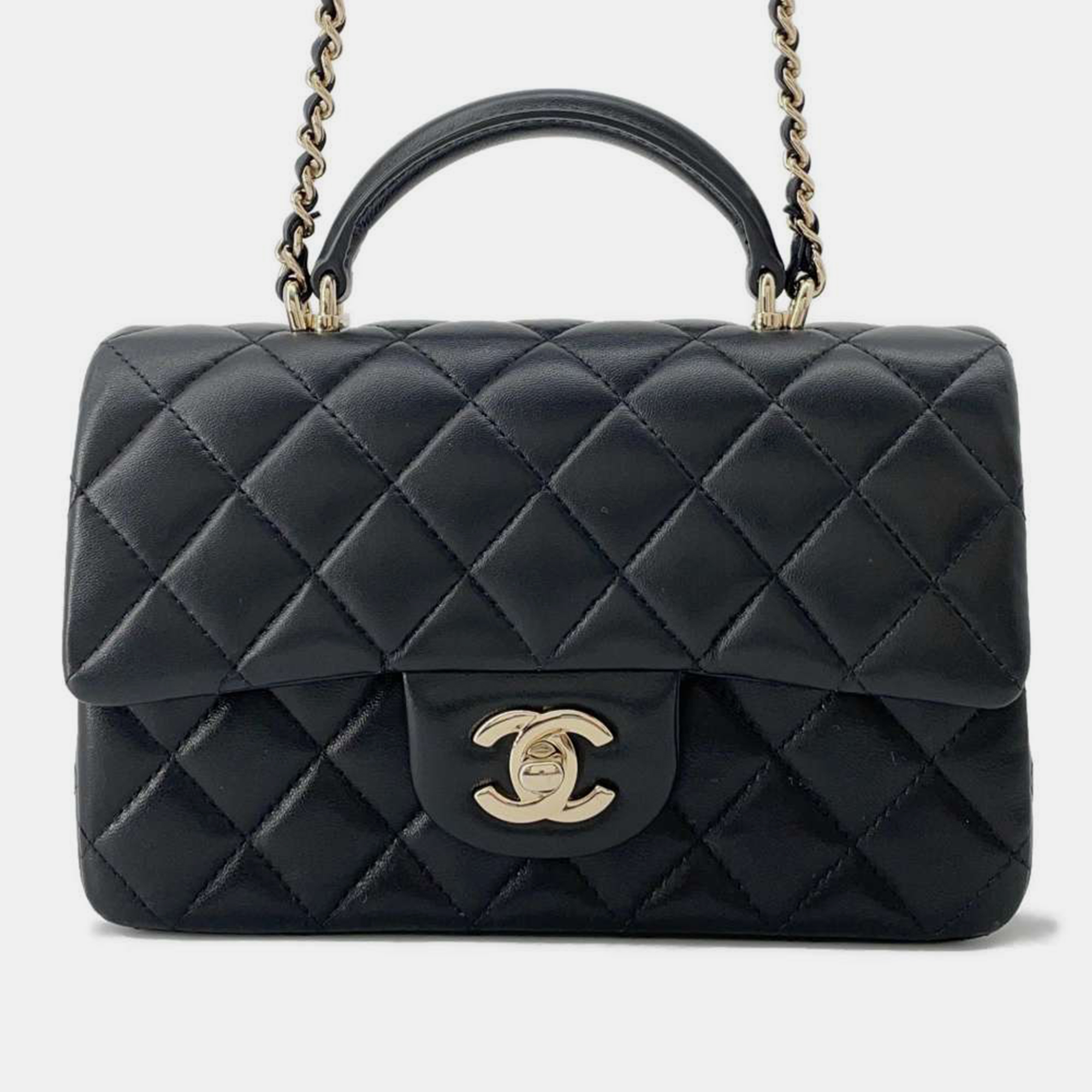 

Chanel Black Lambskin Top Handle Mini Flap Bag