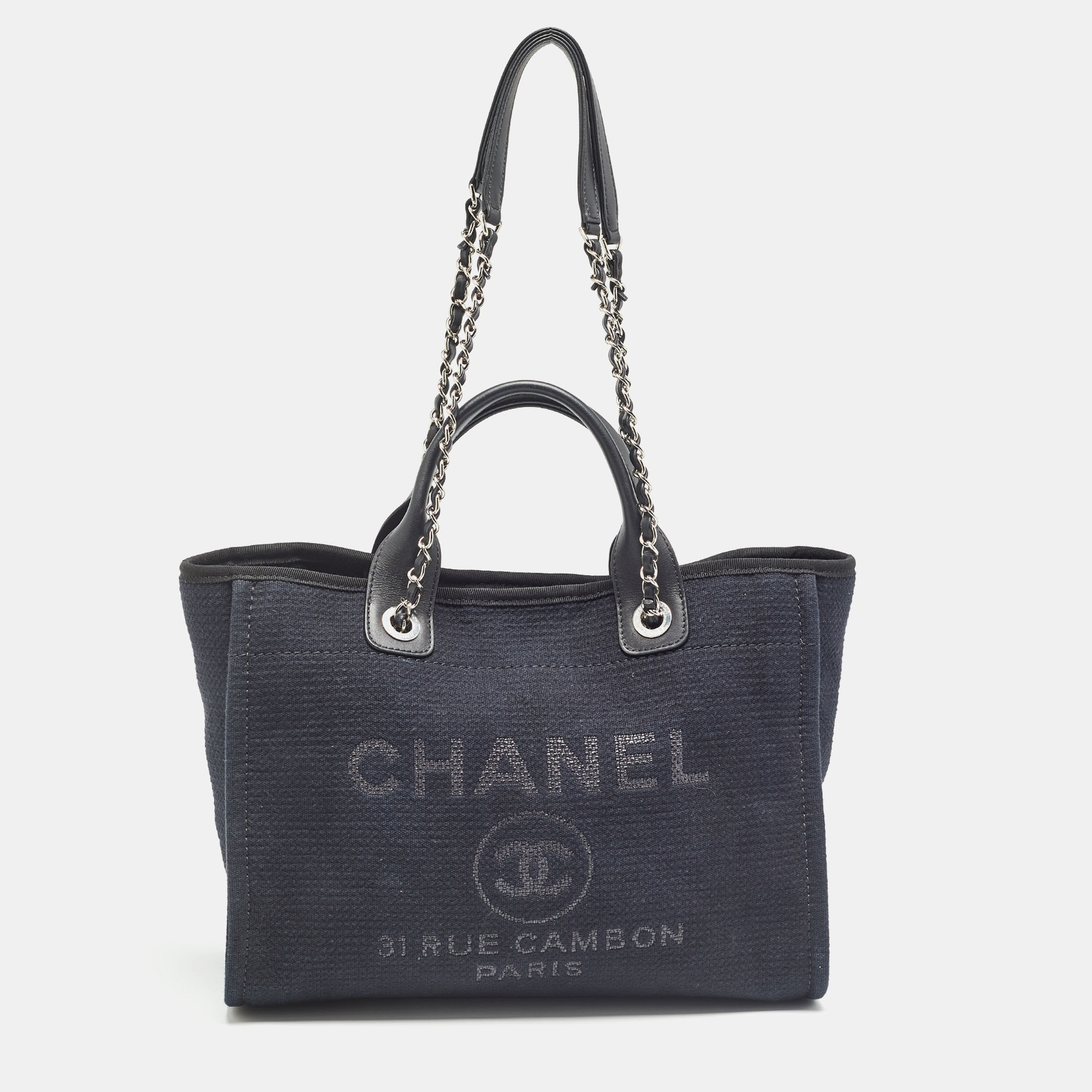 

Chanel Navy Blue/Black Canvas  Deauville Tote
