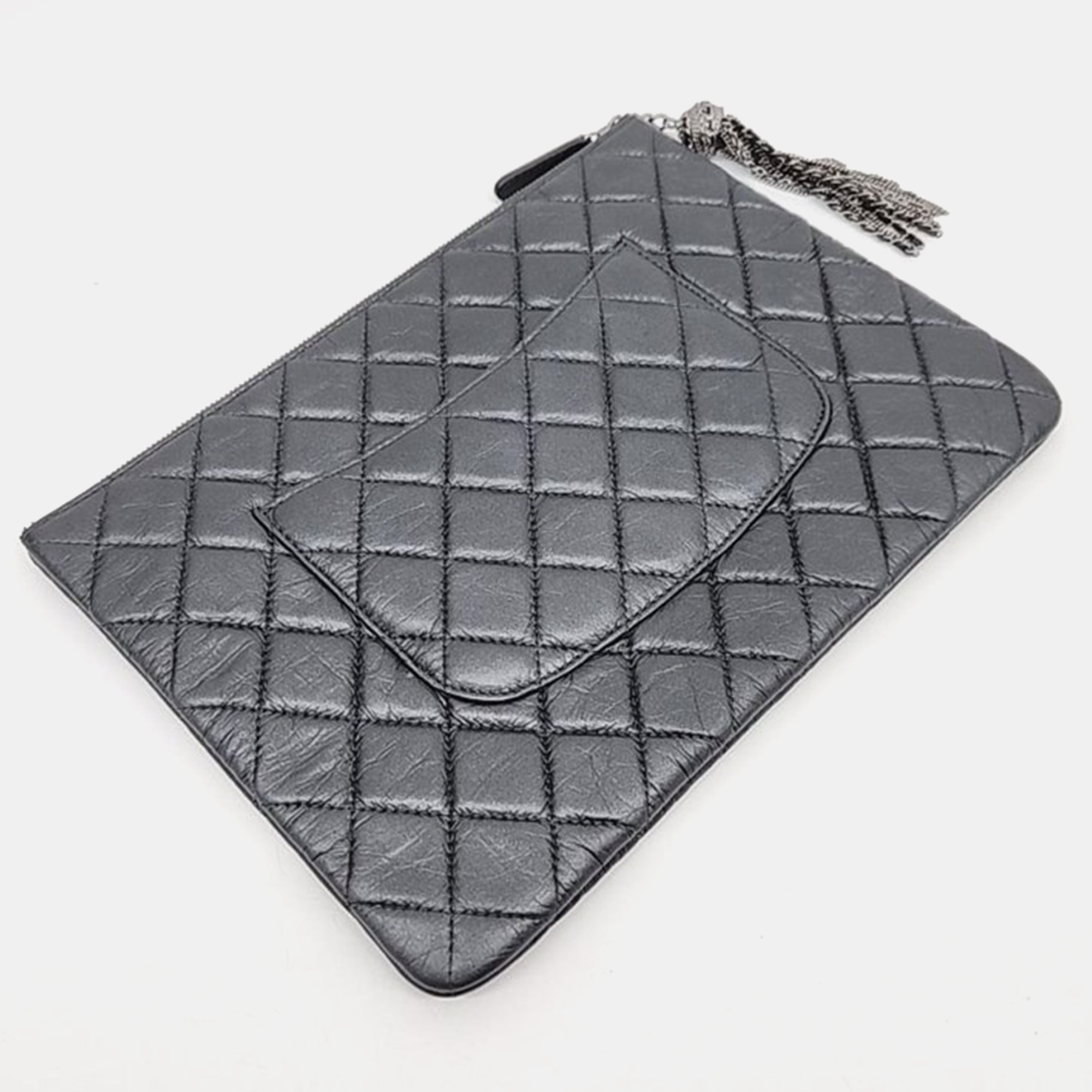 Chanel Silver leather Clutch Bag 