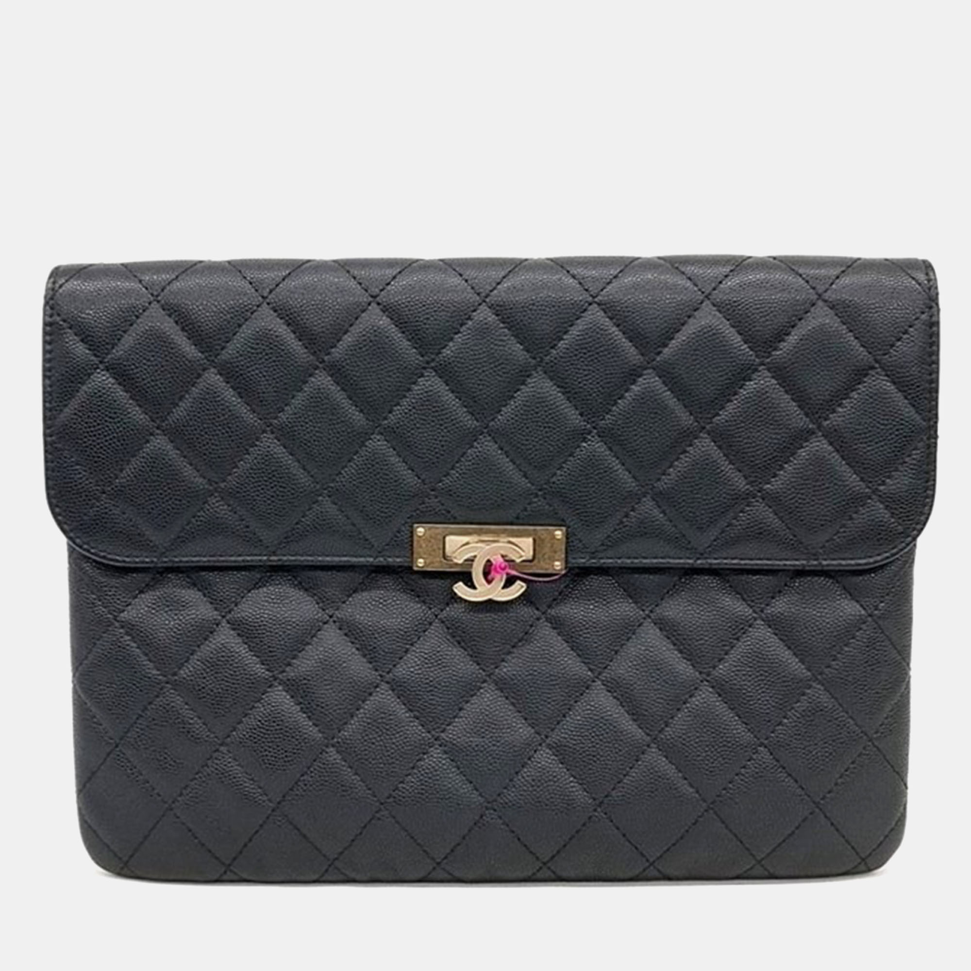 

Chanel Black Caviar Quilted Medium Golden Class Pouch