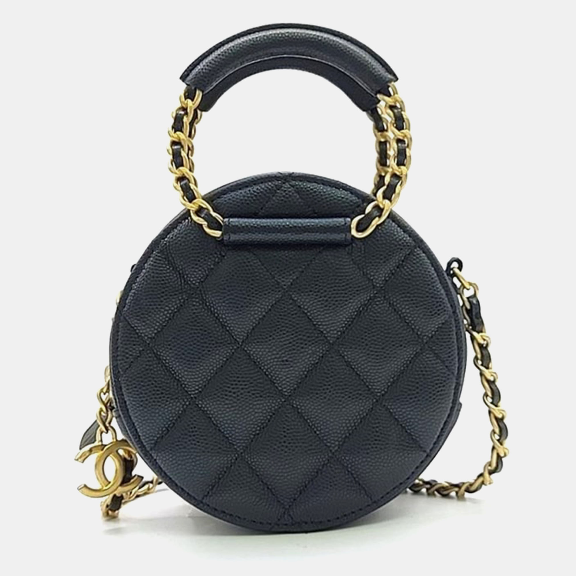 

Chanel Caviar Top Handle Round Mini Cross Bag, Black