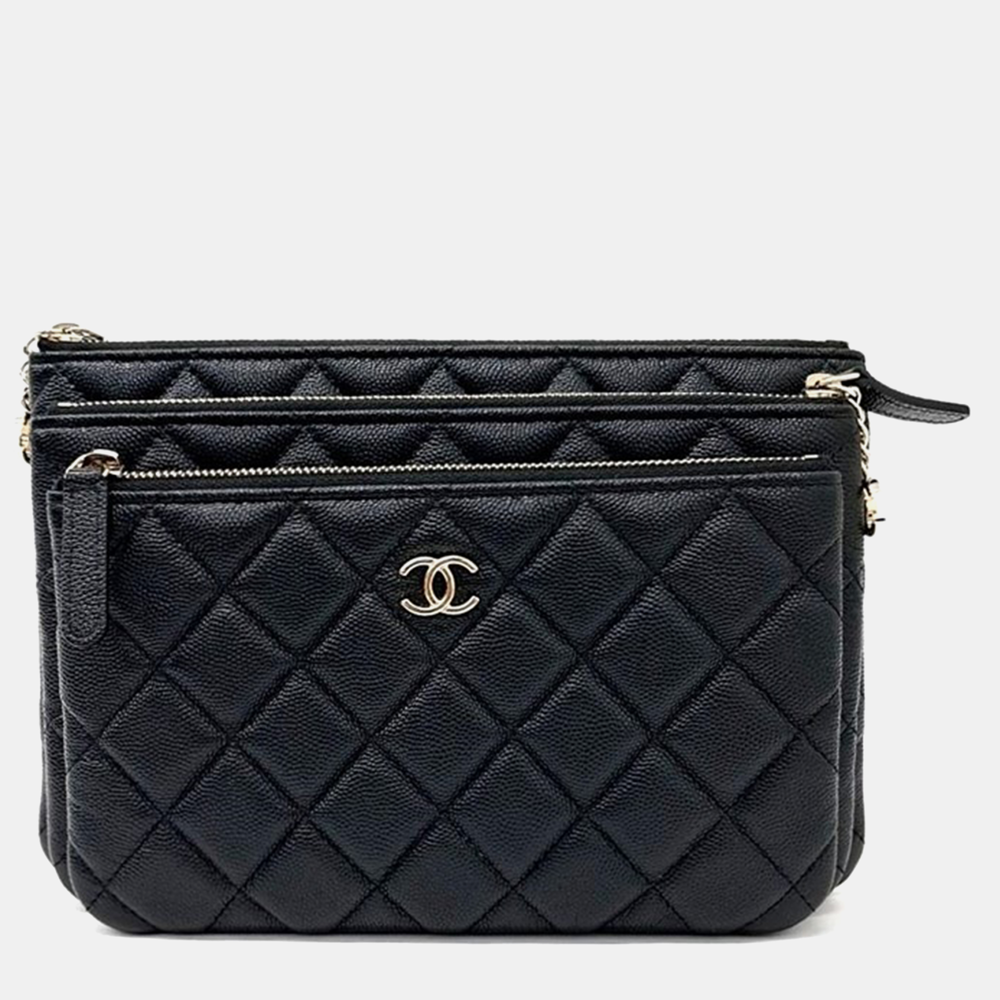 Pre-owned Chanel Caviar Trio Clutch In Black