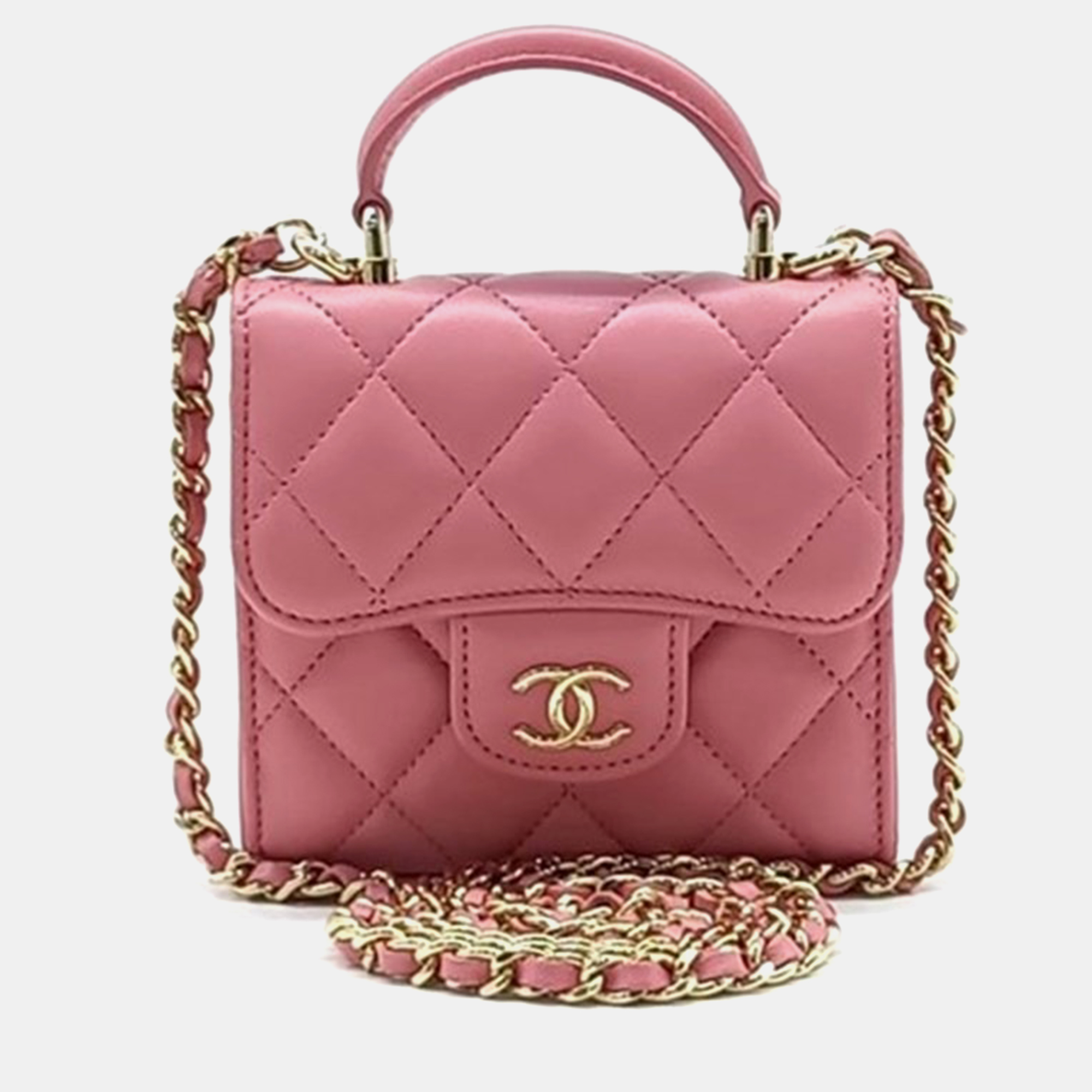 

Chanel Pink Quilted Leather Mini CC Square Top Handle Bag