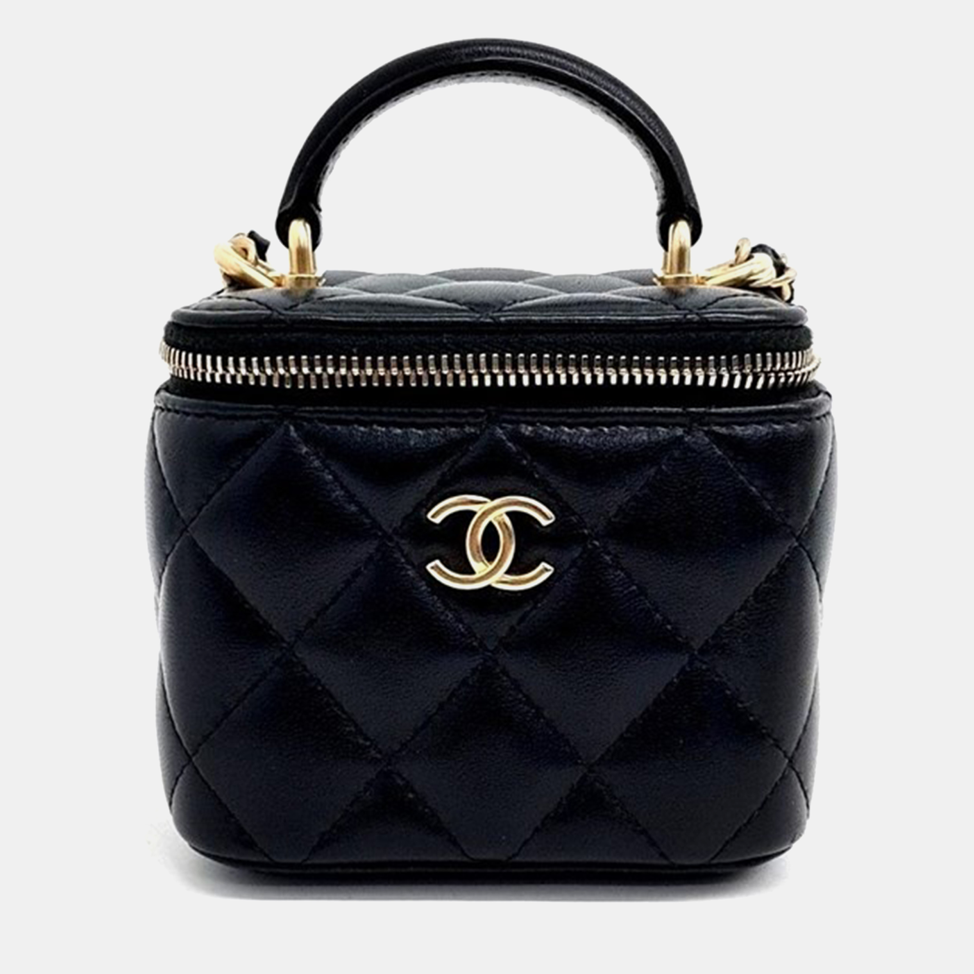 

Chanel Vanity Top Handle Mini Cross Bag, Black