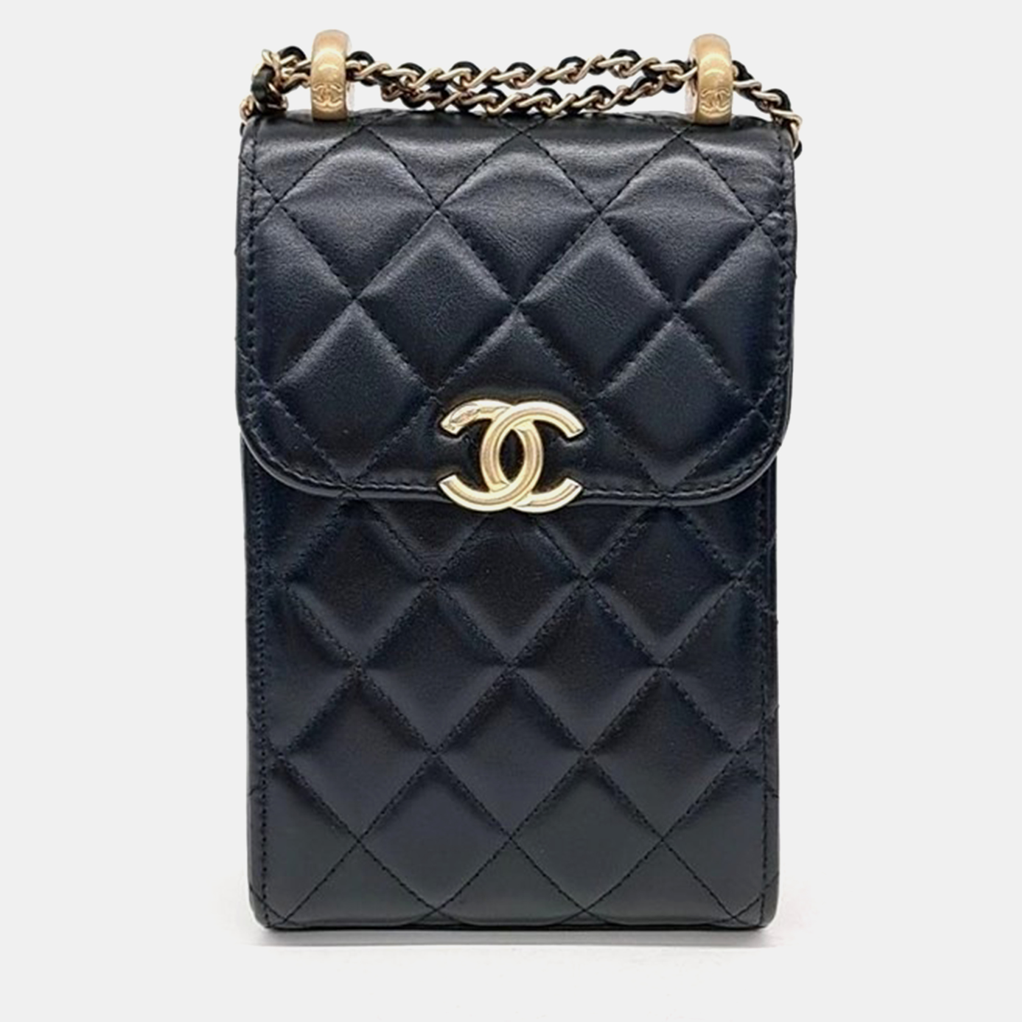 

Chanel Golden Ball Phone Holder Mini Chain Cross Bag, Black