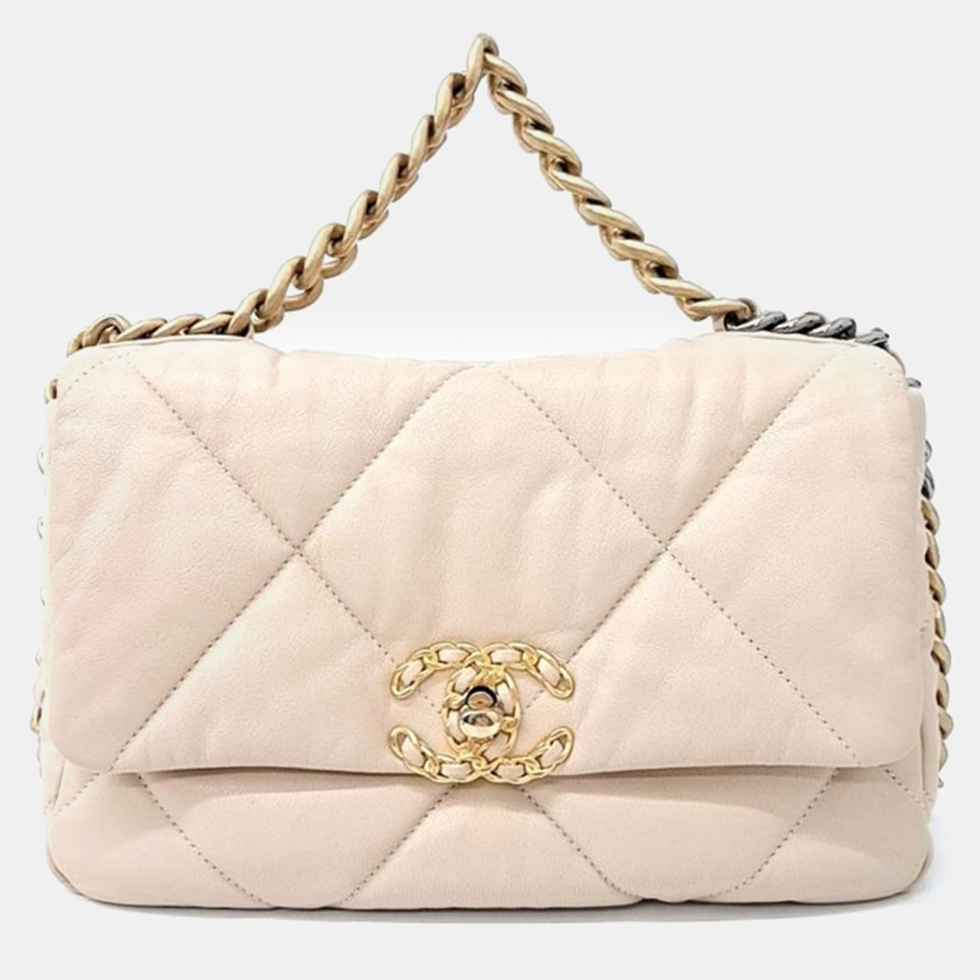 Pre-owned Chanel 19 Small Flap Bag In Beige