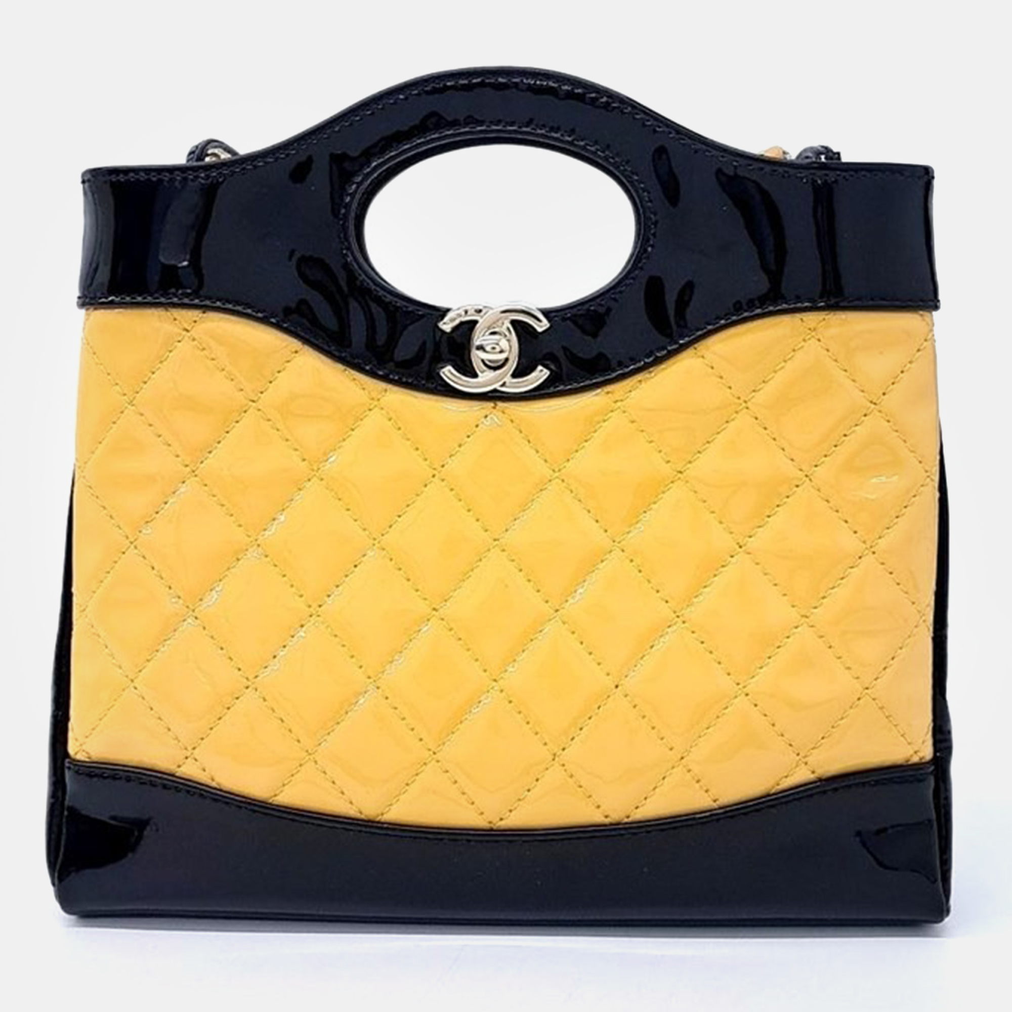 

Chanel Yellow/Black Patent Leather Mini 31 Shopping Tote Bag