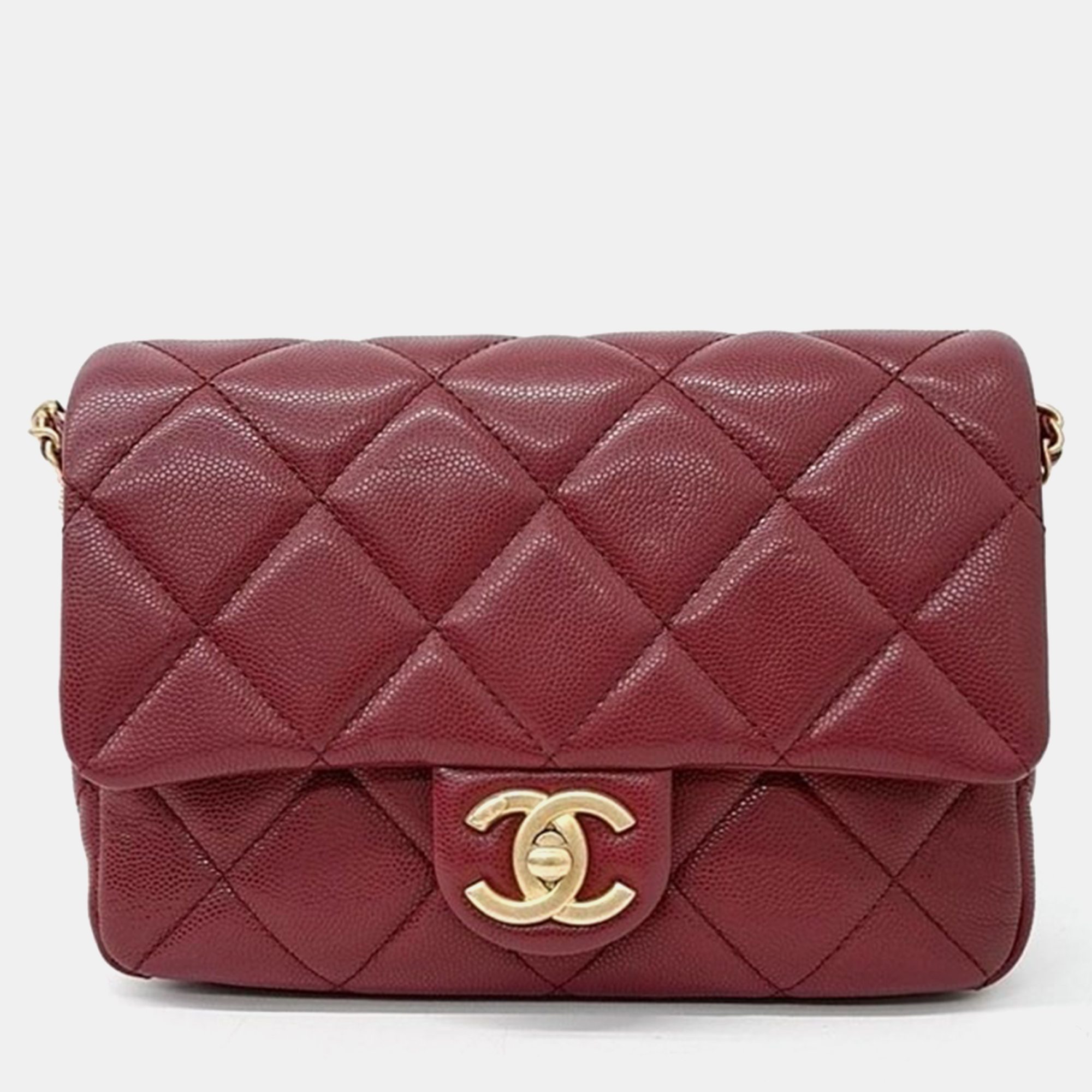 Pre-owned Chanel Caviar Double Chain Cross Bag In Red