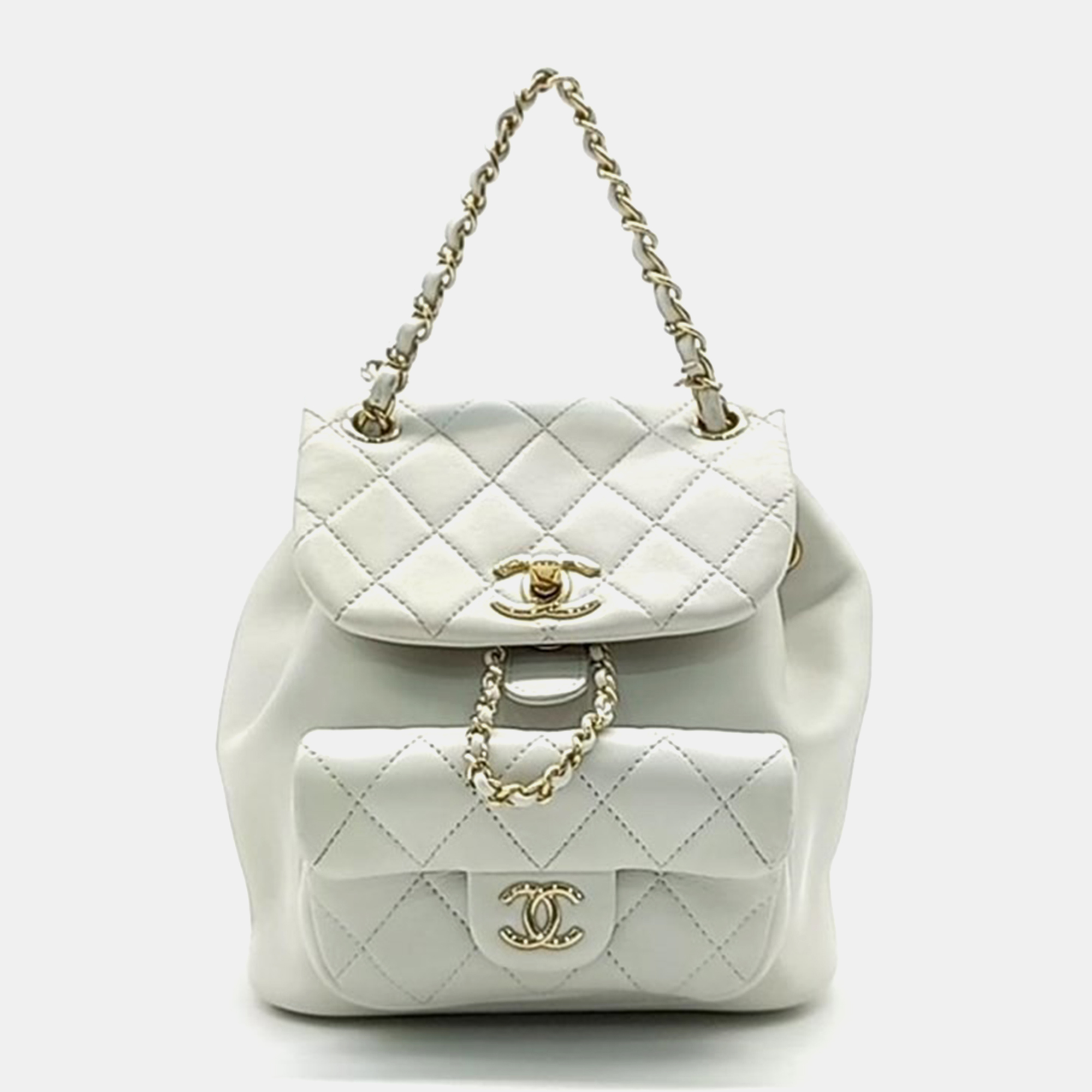 

Chanel White Quilted Leather Duma Small Backpack, Beige