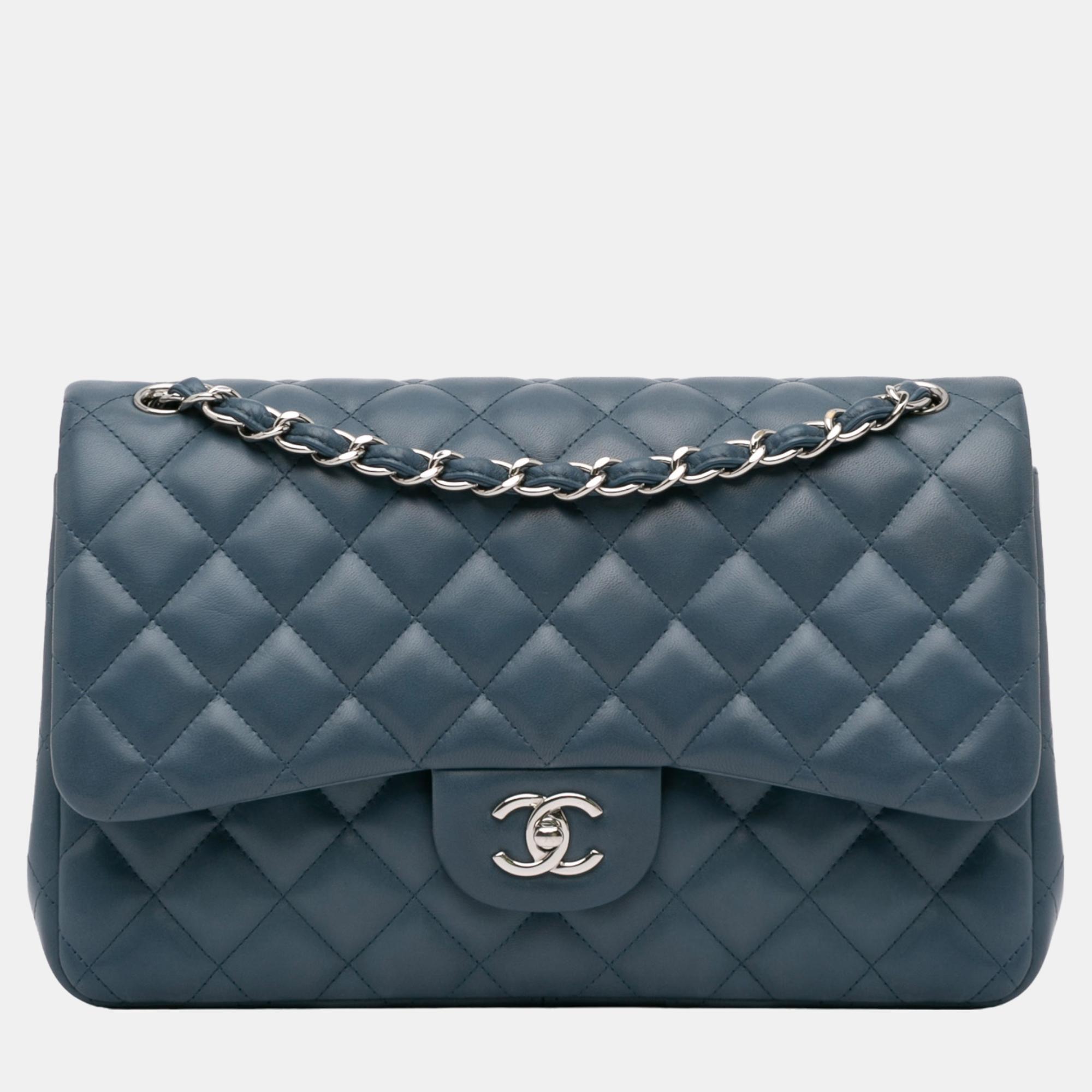 

Chanel Blue Jumbo Classic Lambskin Double Flap