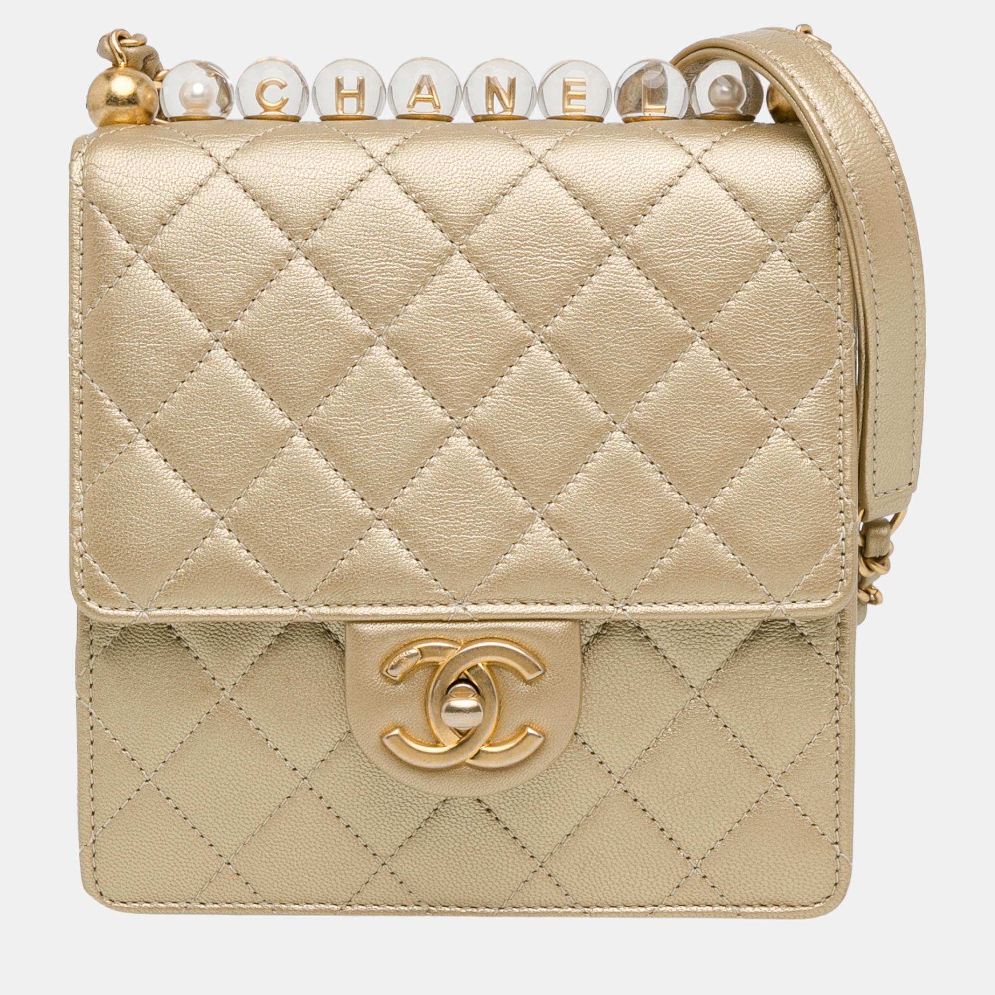 

Chanel Gold Small Lambskin Chic Pearls Flap