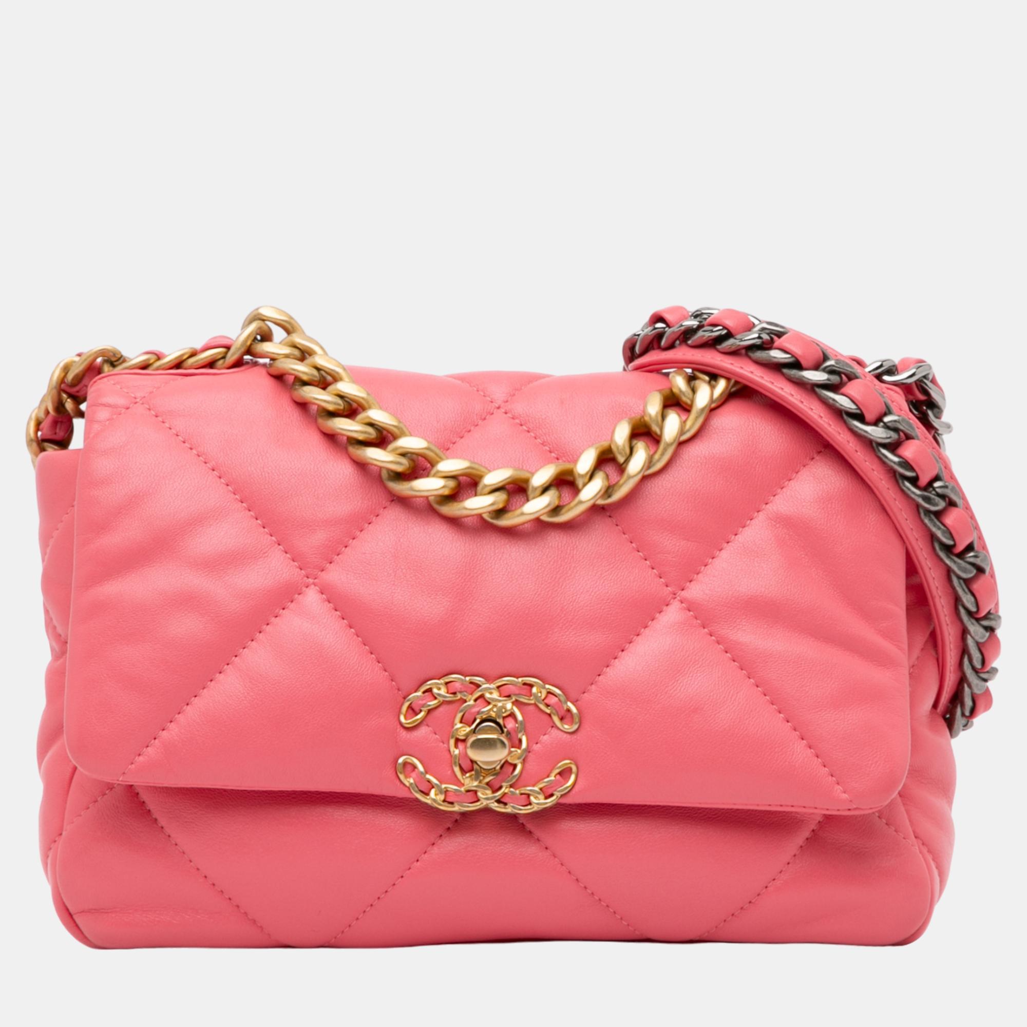 

Chanel Pink Medium Lambskin 19 Flap Bag