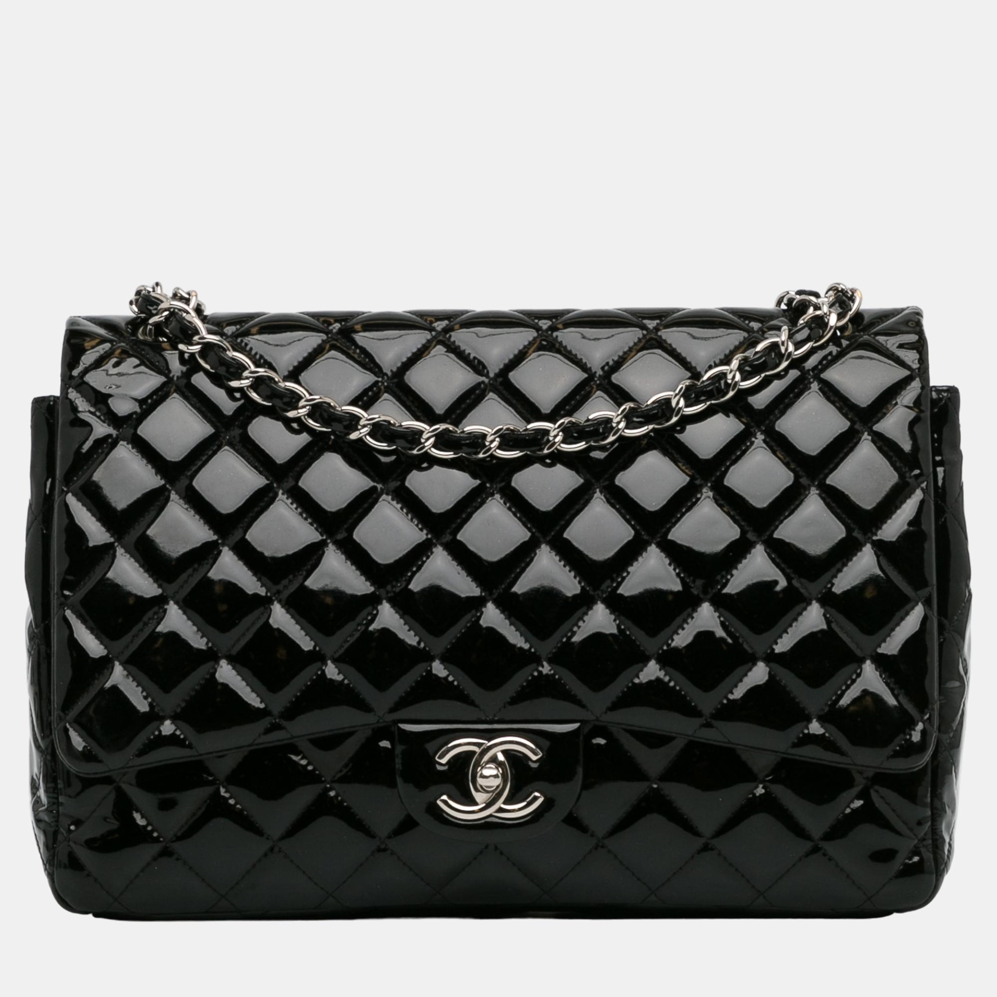 

Chanel Black Maxi Classic Patent Double Flap