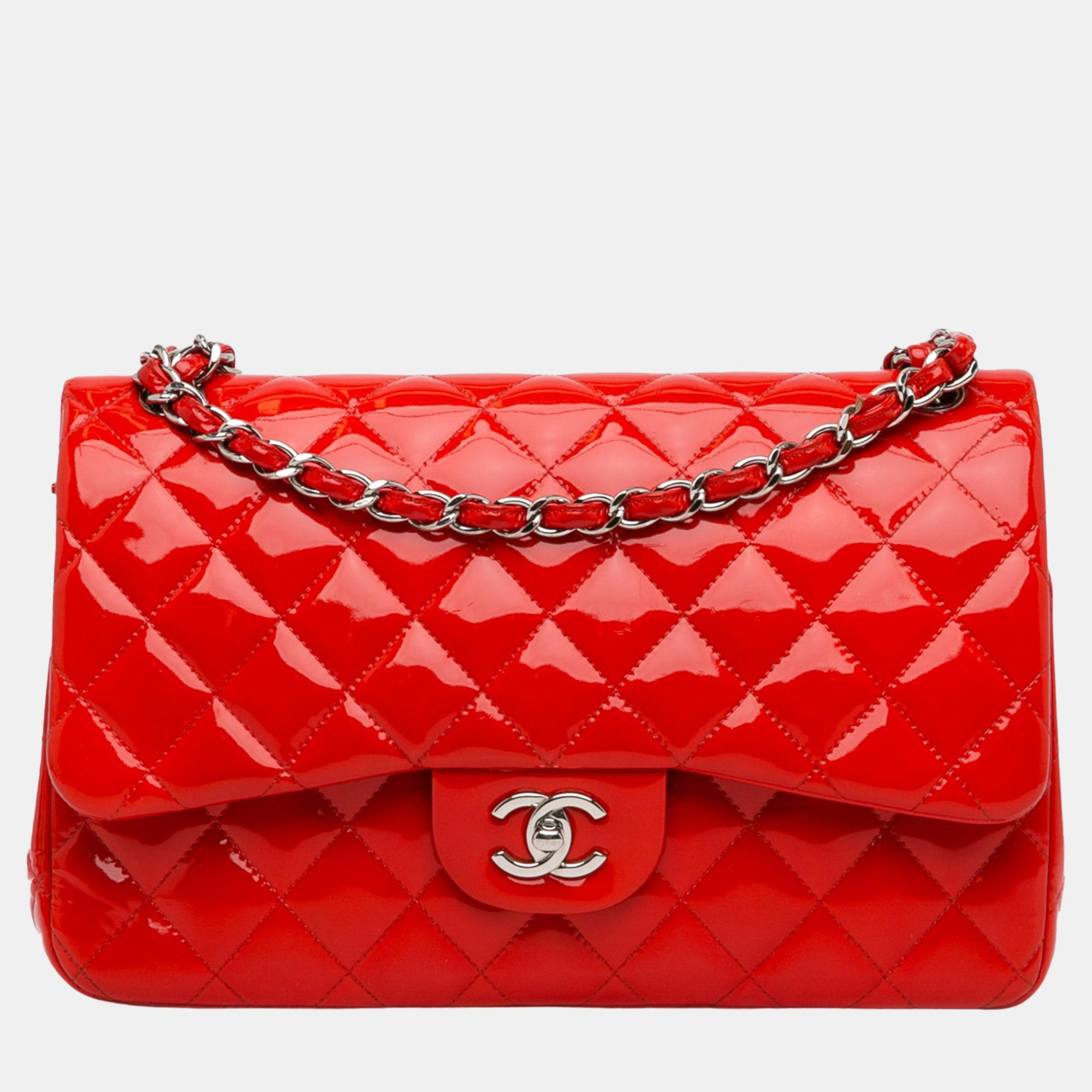 

Chanel Red Jumbo Classic Patent Double Flap
