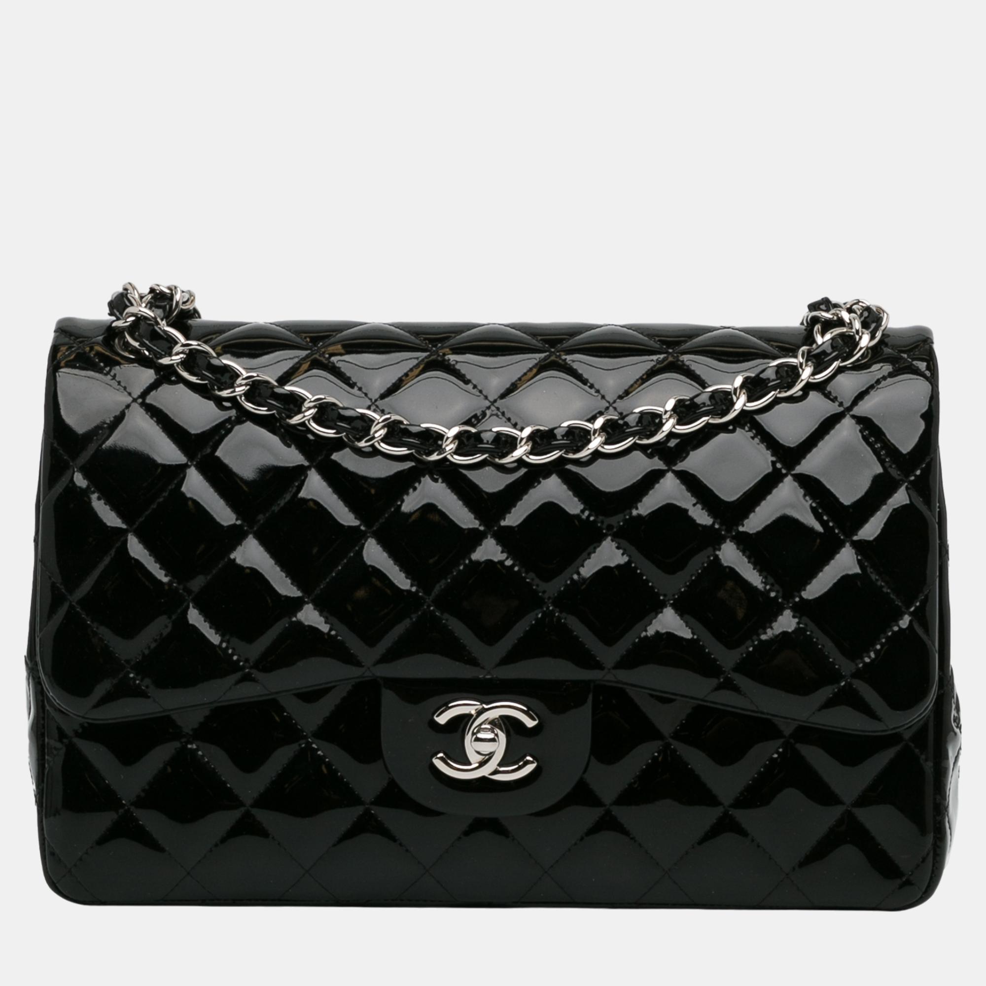 

Chanel Black Jumbo Classic Patent Double Flap